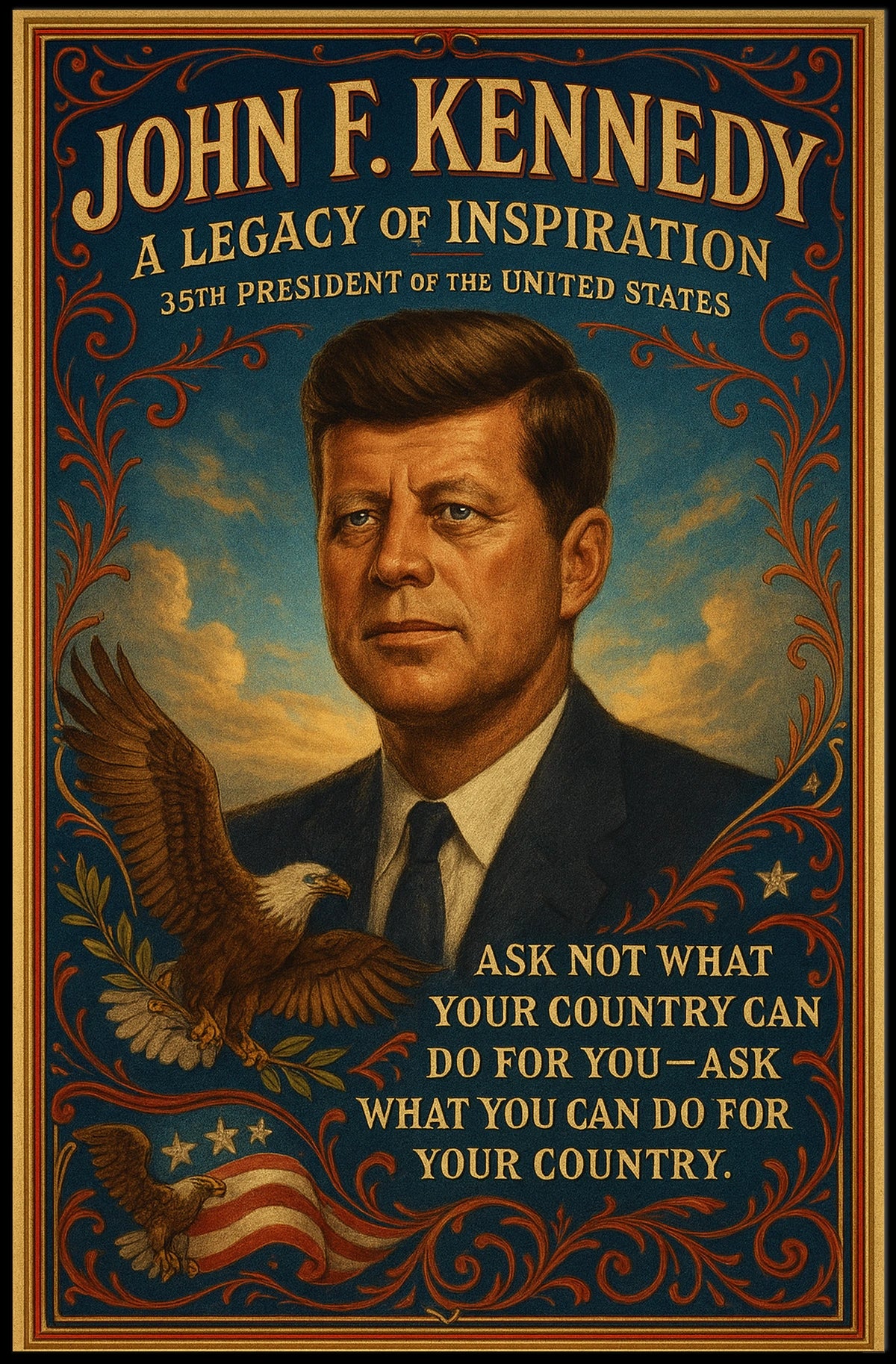 John F. Kennedy Vintage Patriotic Poster Art Print