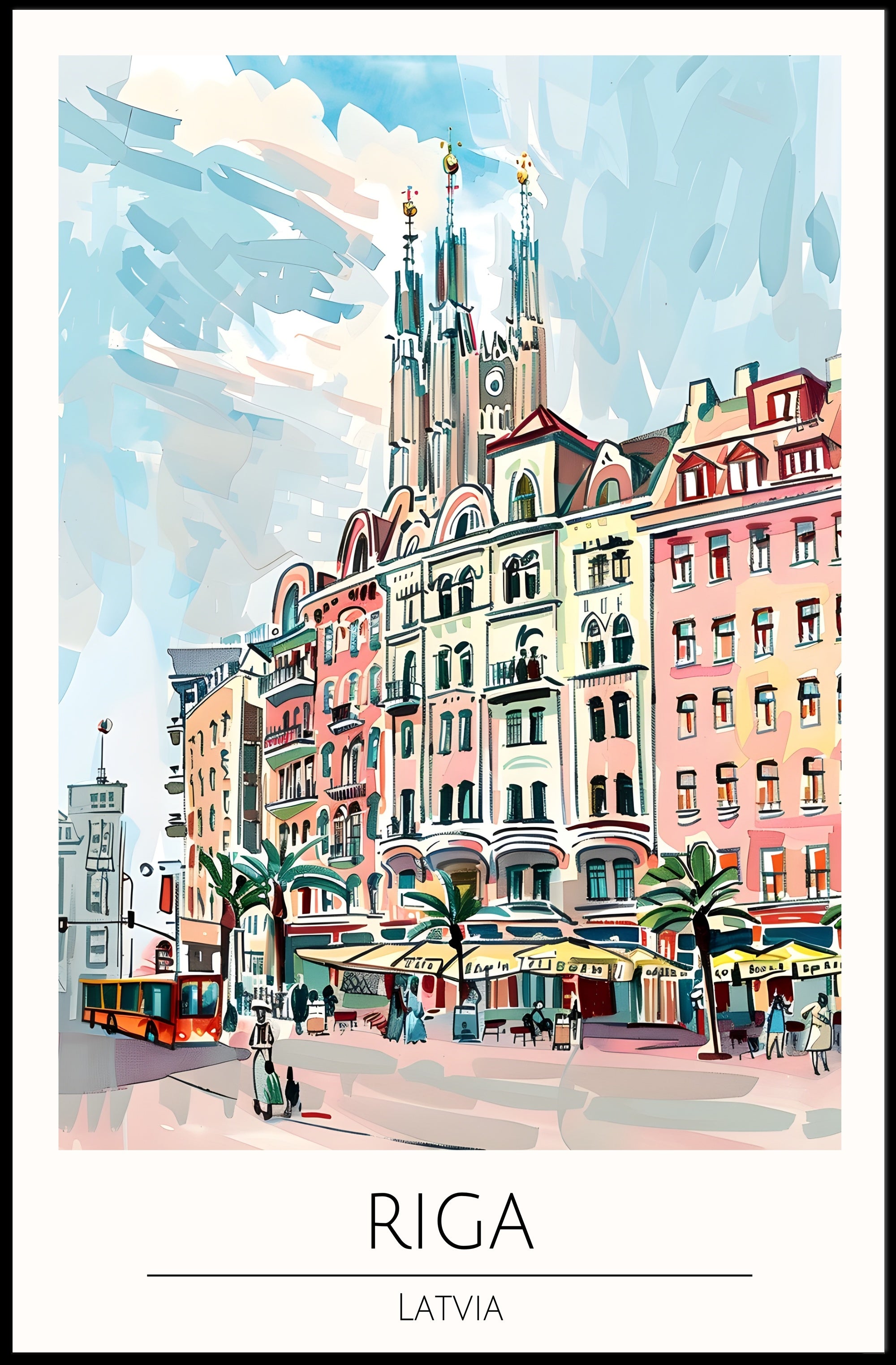 Riga Cityscape Illustration Poster PosterGoat