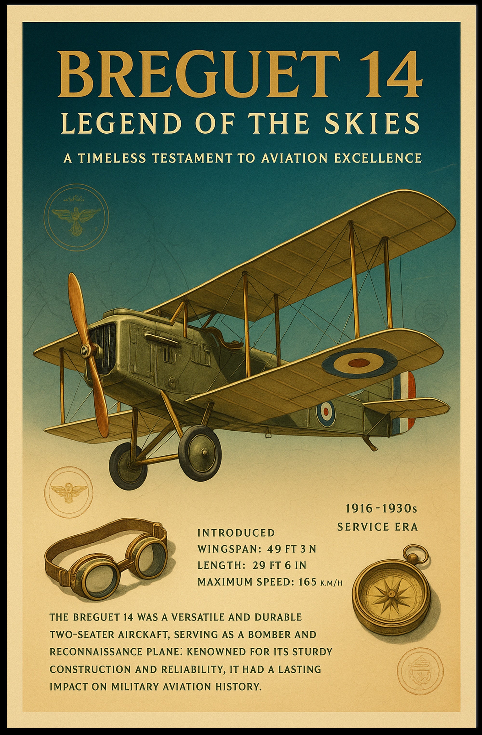Legend of the Skies Breguet 14 Poster PosterGoat