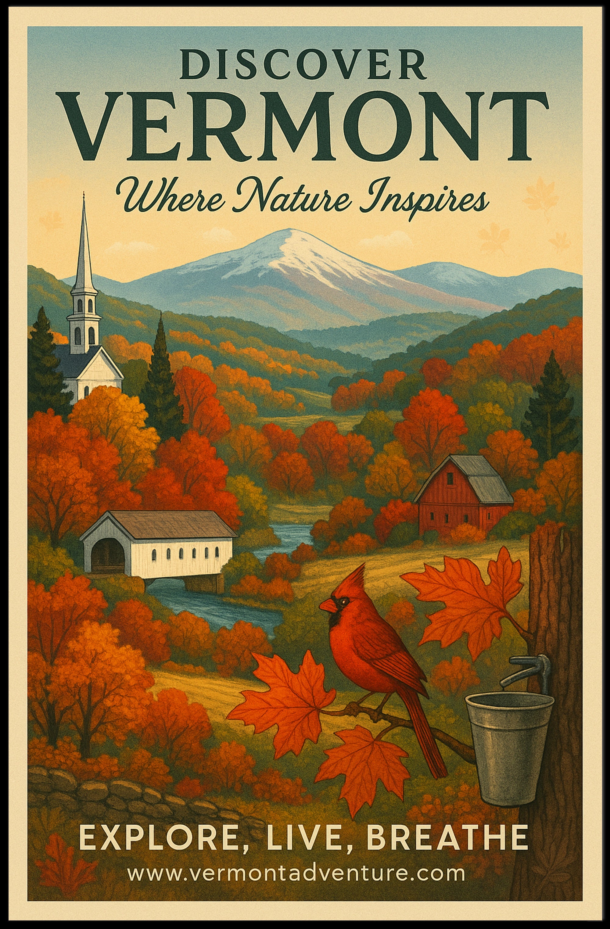 Vermont Scenic Travel Poster Vintage Nature Print