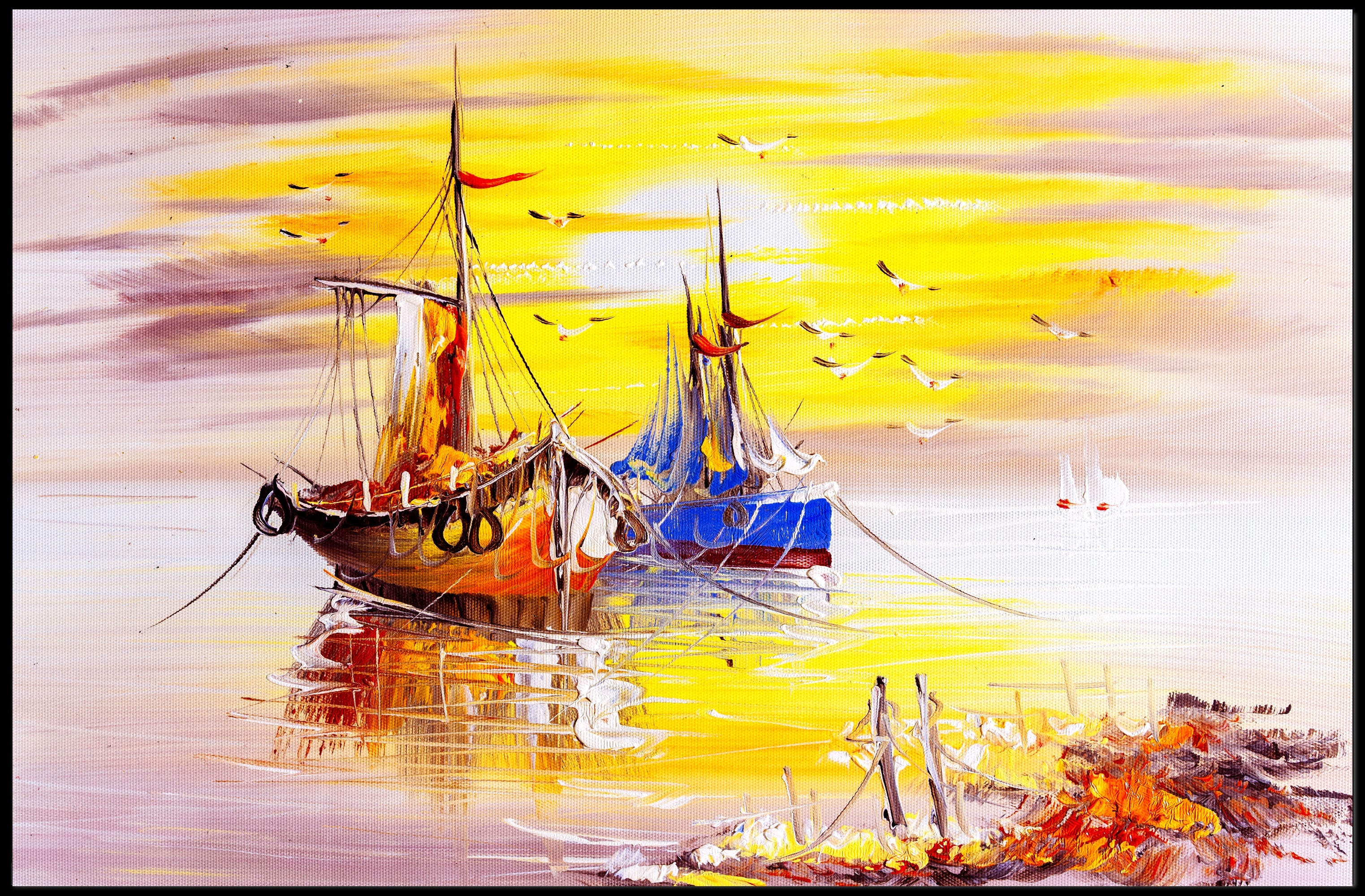Vibrant Sunrise Over Boats Poster