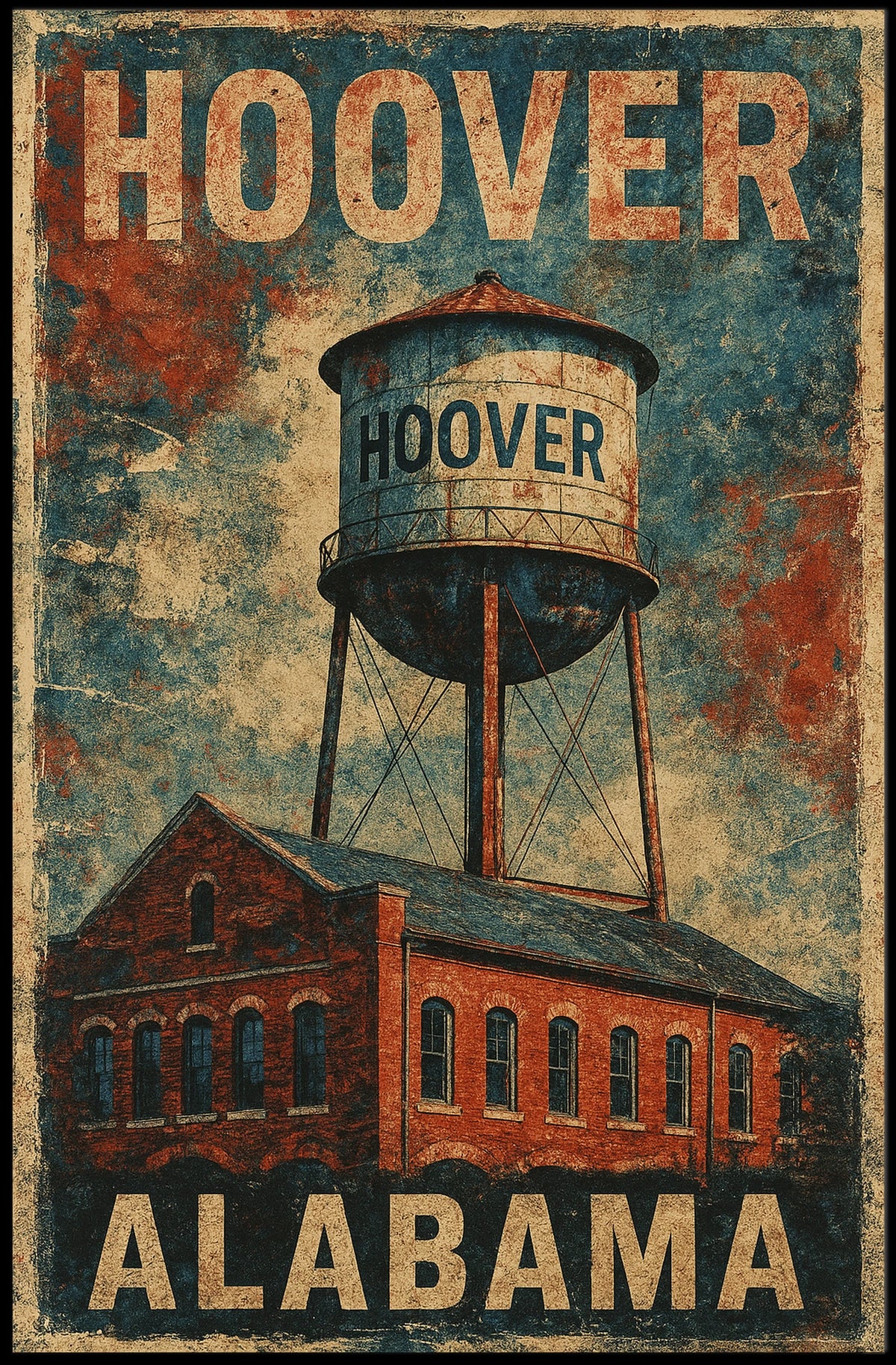 Hoover Alabama Water Tower Cultural Heritage Retro Poster