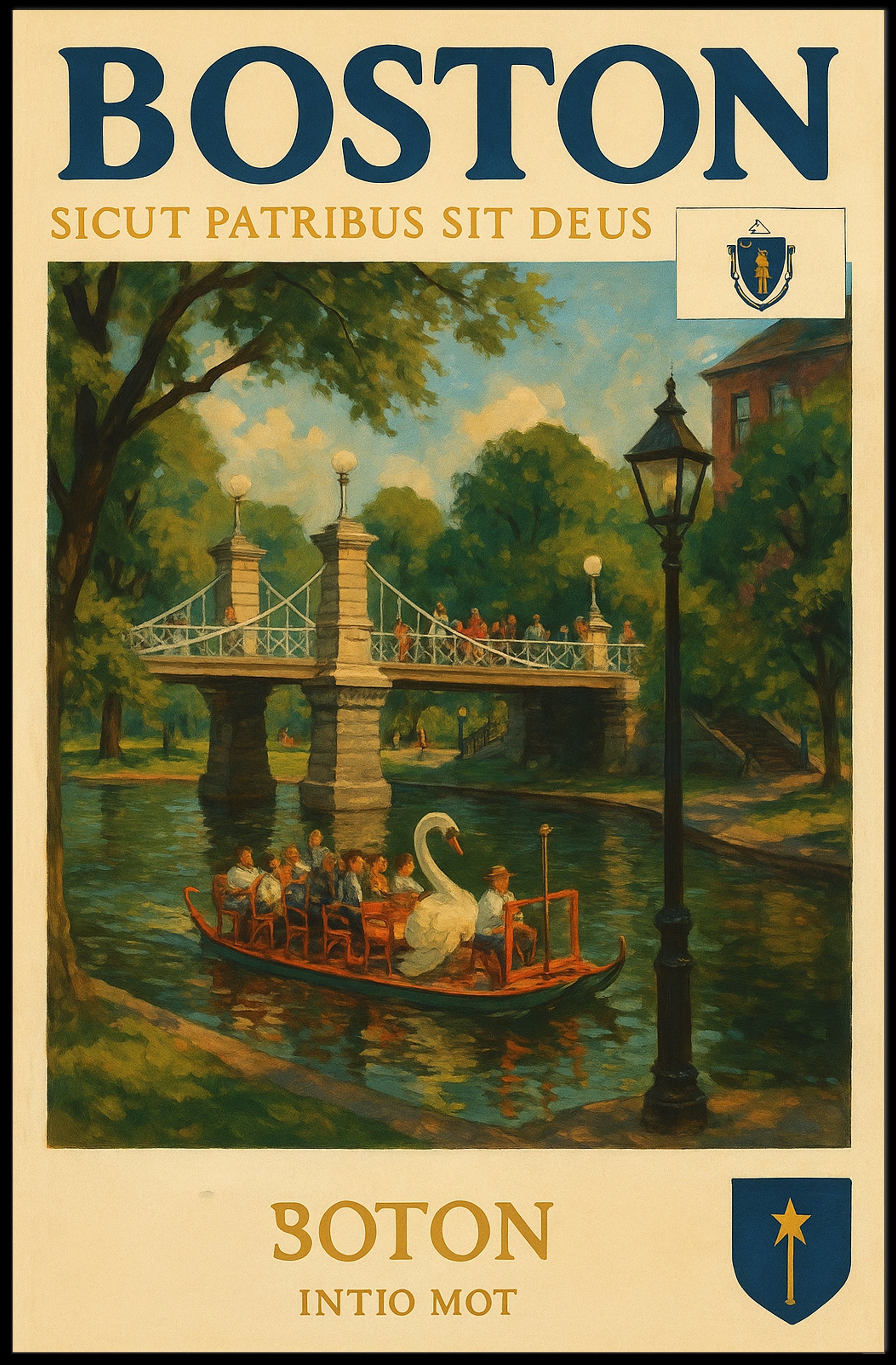 Boston Swan Boats Vintage Travel Poster