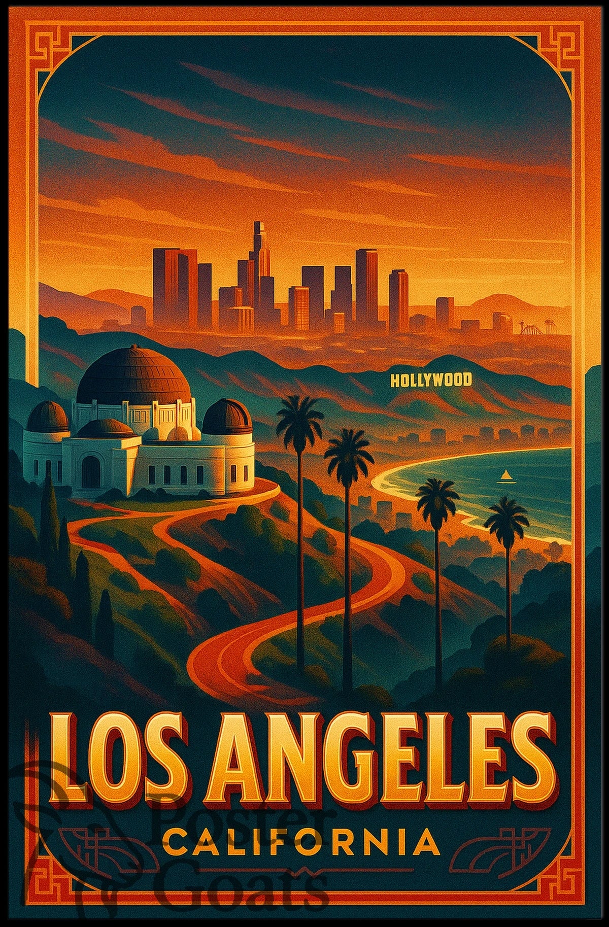 Los Angeles Sunset Vintage Travel Poster