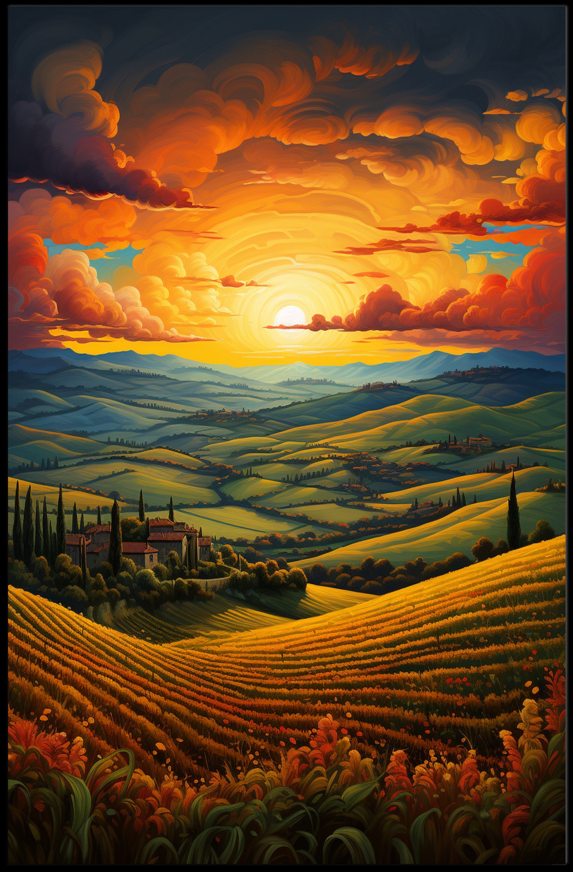 Sunset Over Rolling Hills Poster
