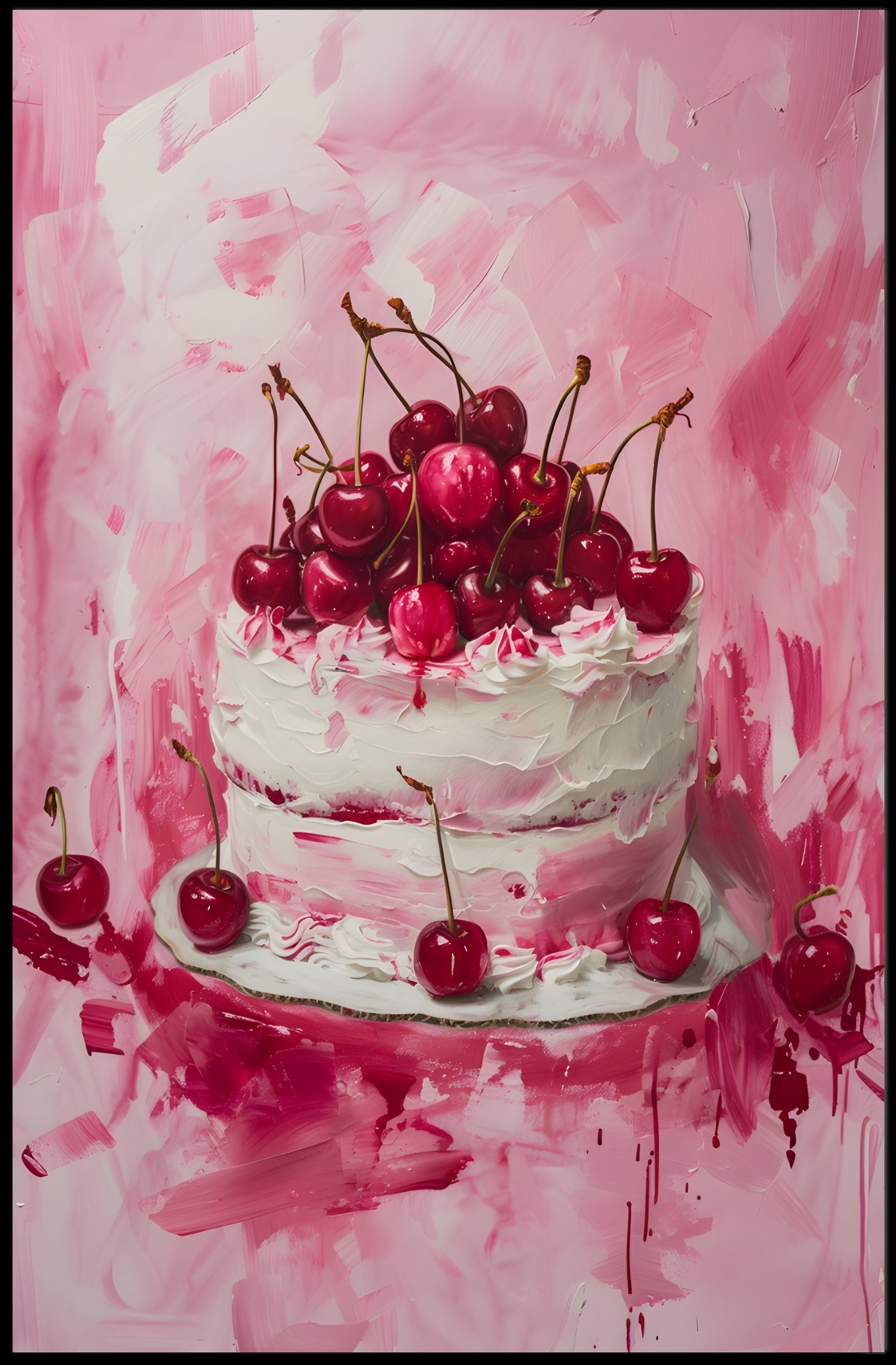 Cherry Celebration: Artistic Dessert Delight Poster PosterGoat