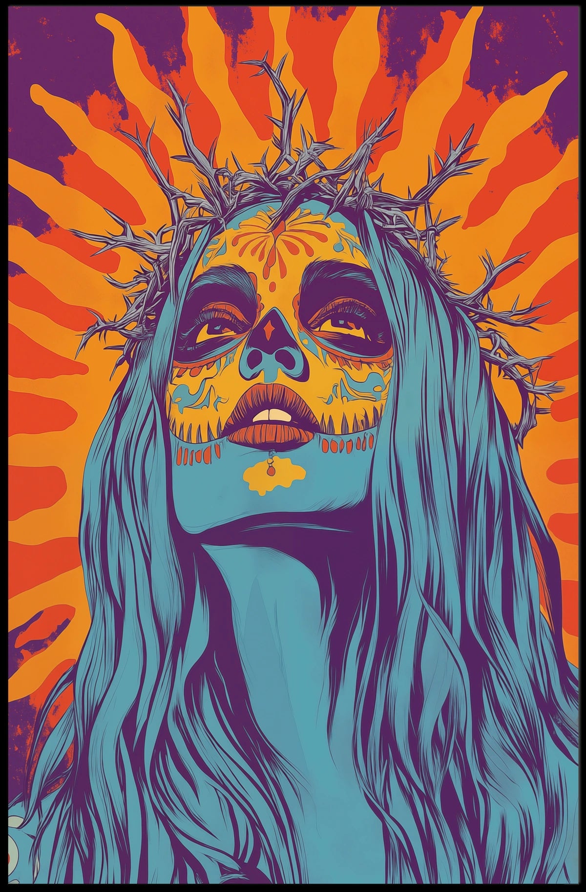 Day of the Dead Woman Psychedelic Bold Vibrant Poster