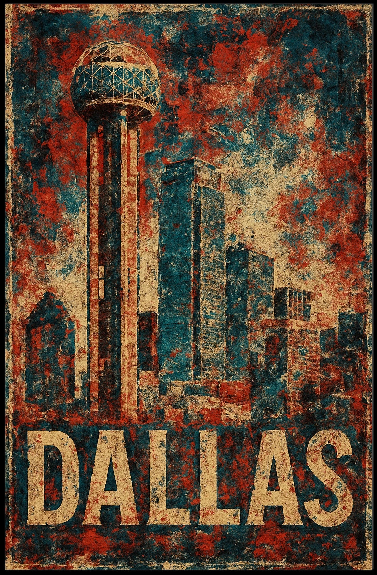 Dallas Observation Tower Vintage Travel Collectors Poster
