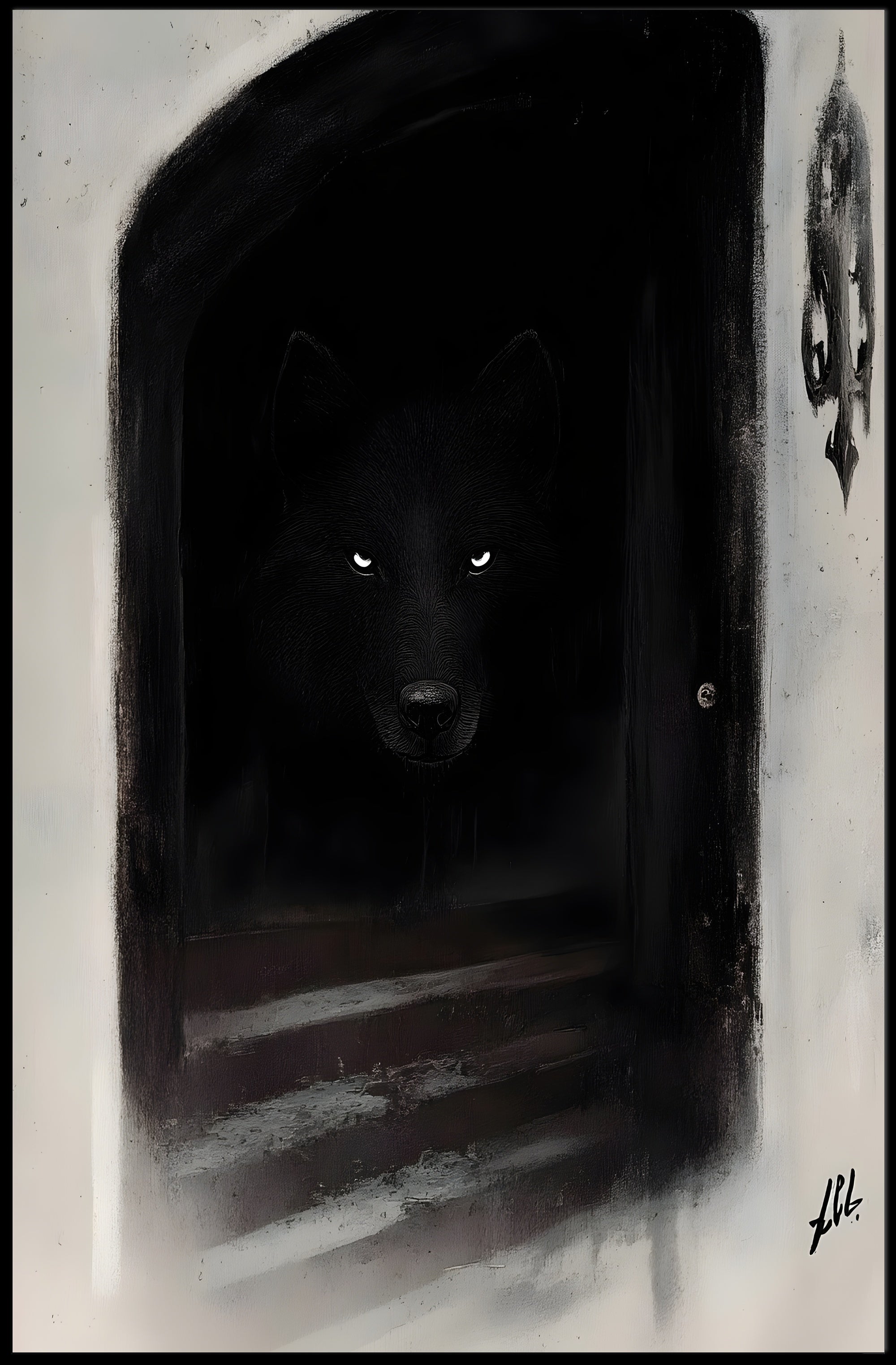 Wolf's Gaze: Mysterious Shadows Animal Poster PosterGoat