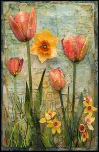 Floral Elegance: Tulips & Daffodils Vintage Artistic Poster PosterGoat