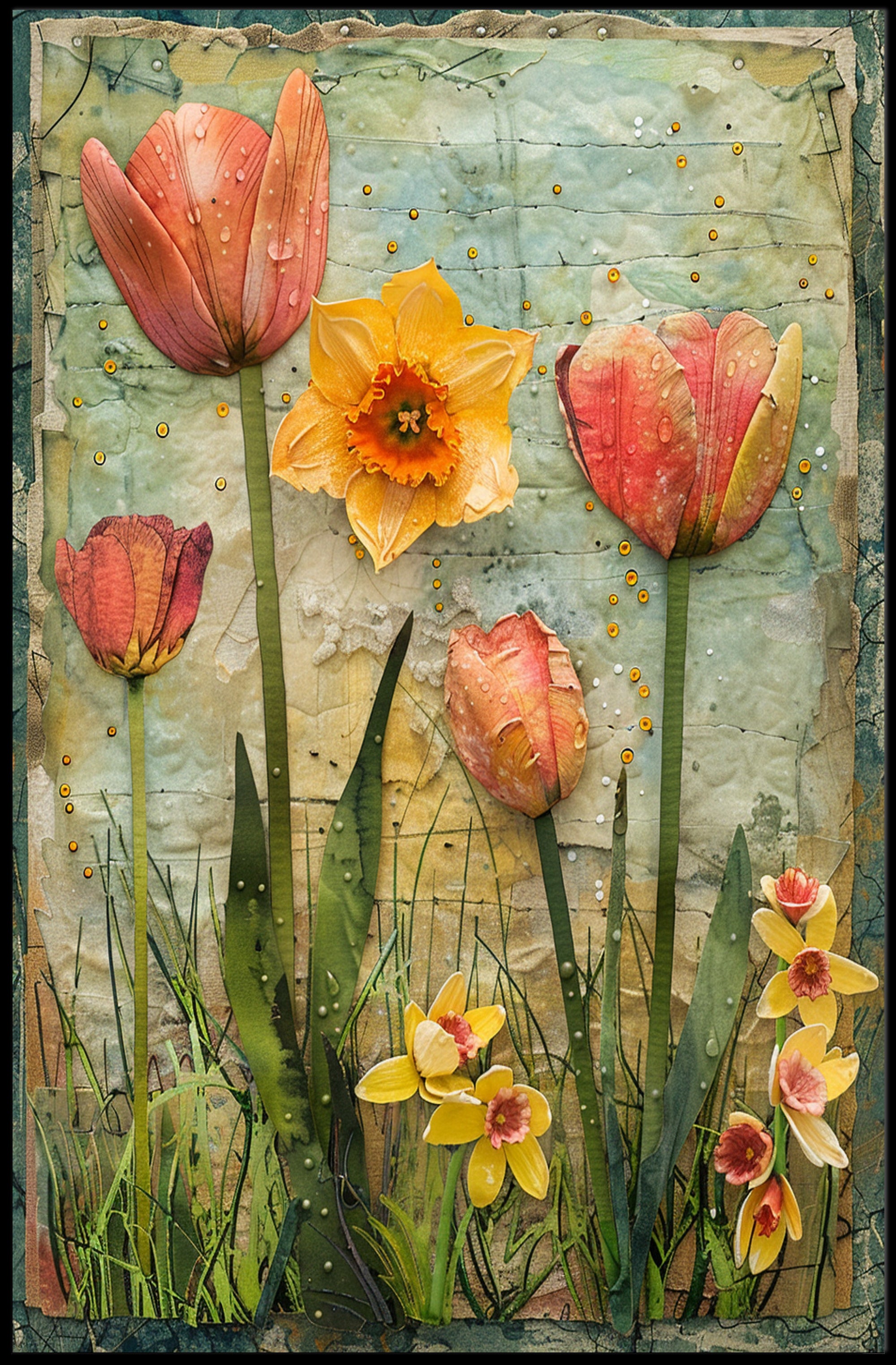 Floral Elegance: Tulips & Daffodils Vintage Artistic Poster PosterGoat