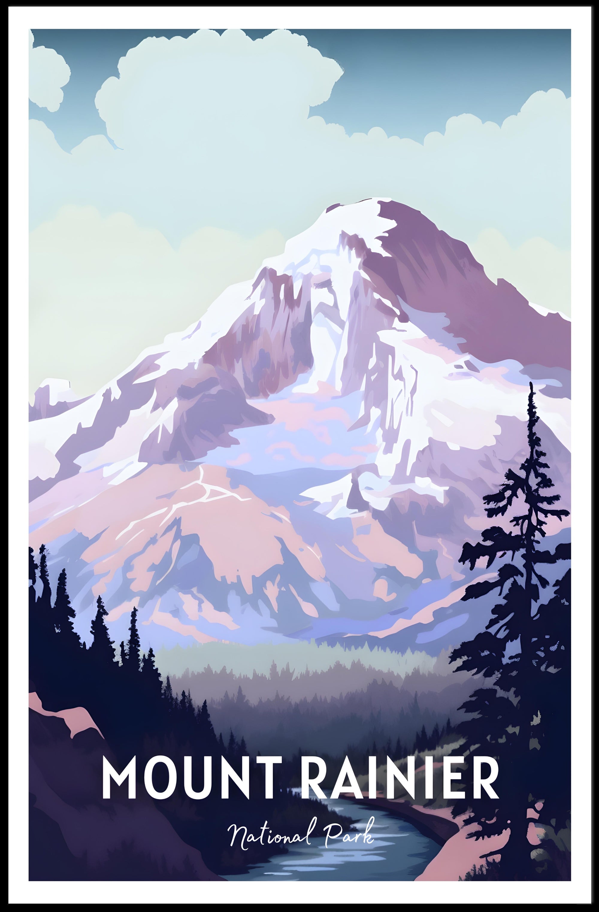 Mount Rainier Poster Vintage Travel Wall Art Print