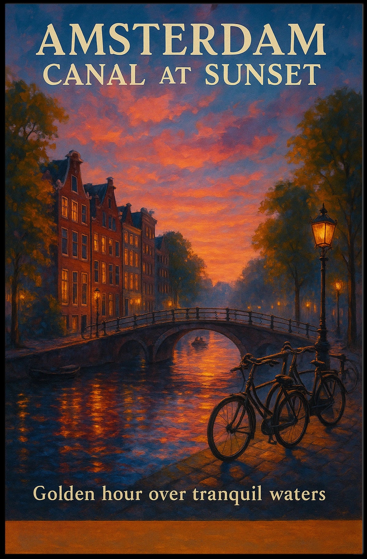 Amsterdam Canal Sunset Poster Golden Hour Wall Art Print