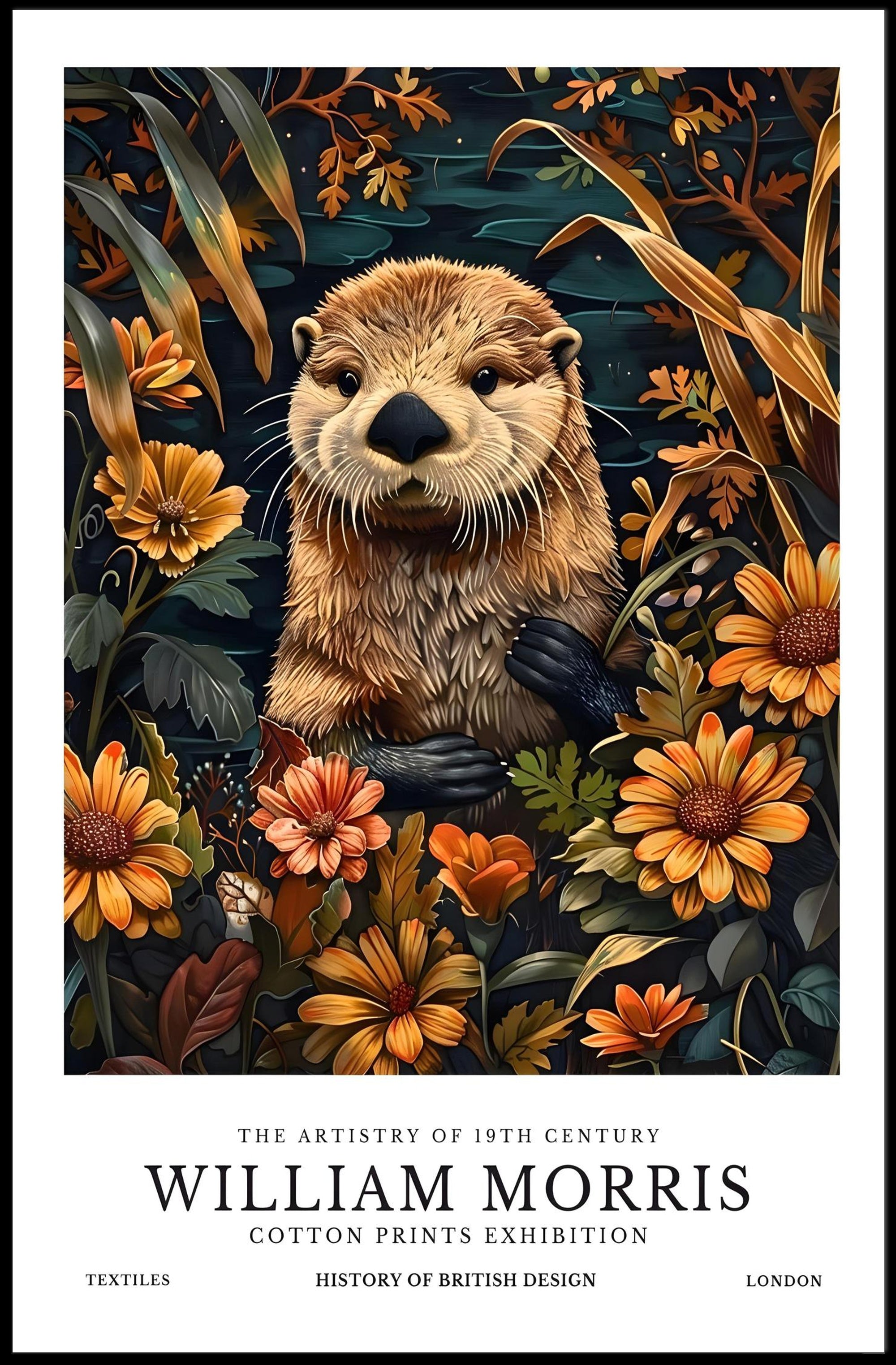 Otter in Arts and Crafts Floral Artistic Poster
