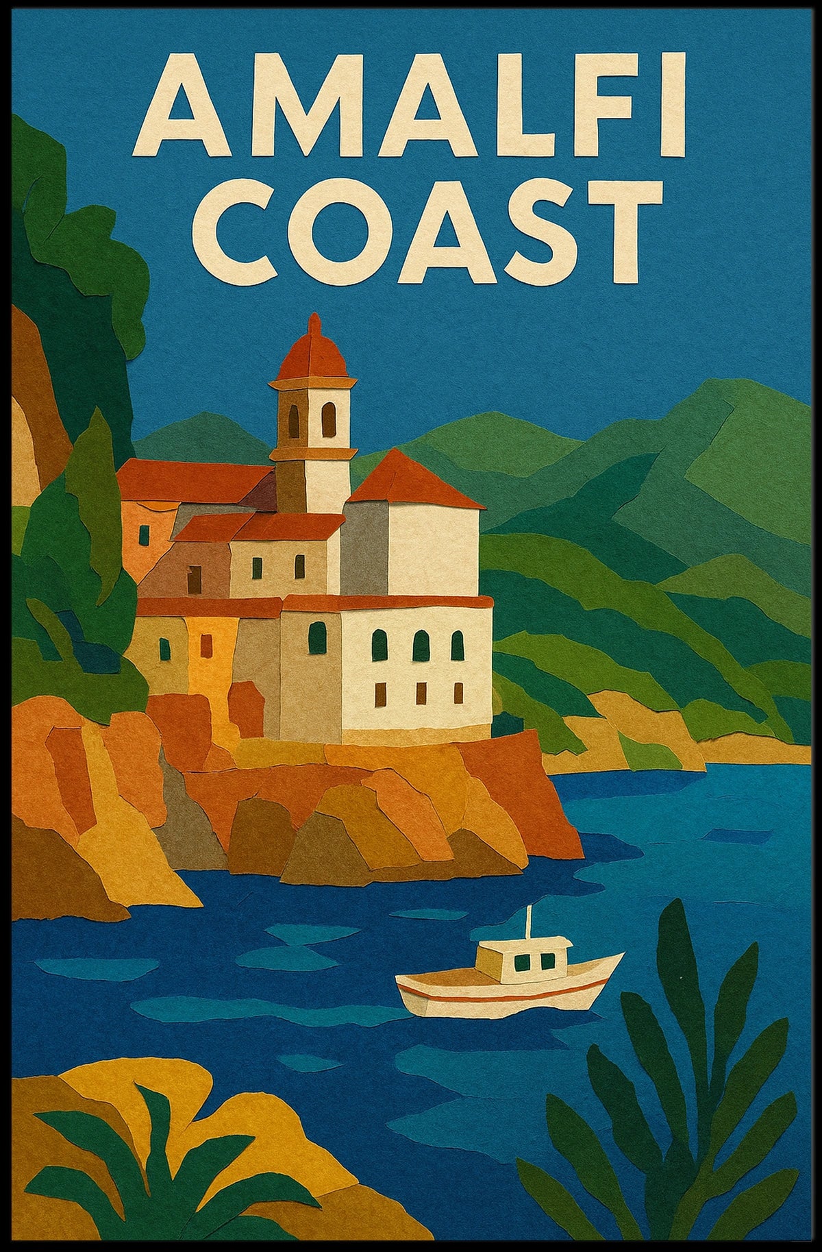 Amalfi Coast Travel Poster for Coastal Decor Wall Art