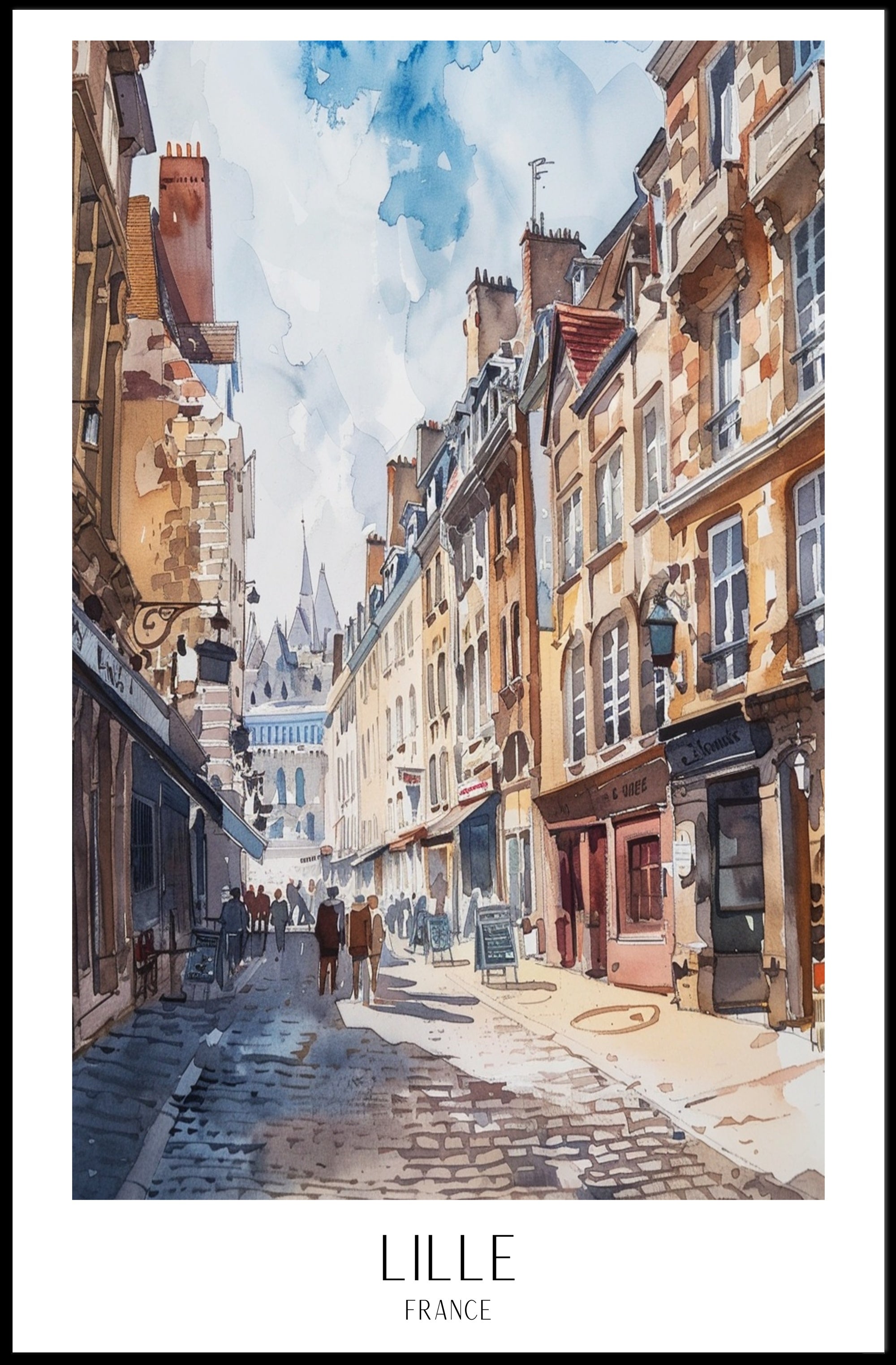 Lille Street Scene in Watercolor Urban or Cityscape Poster PosterGoat