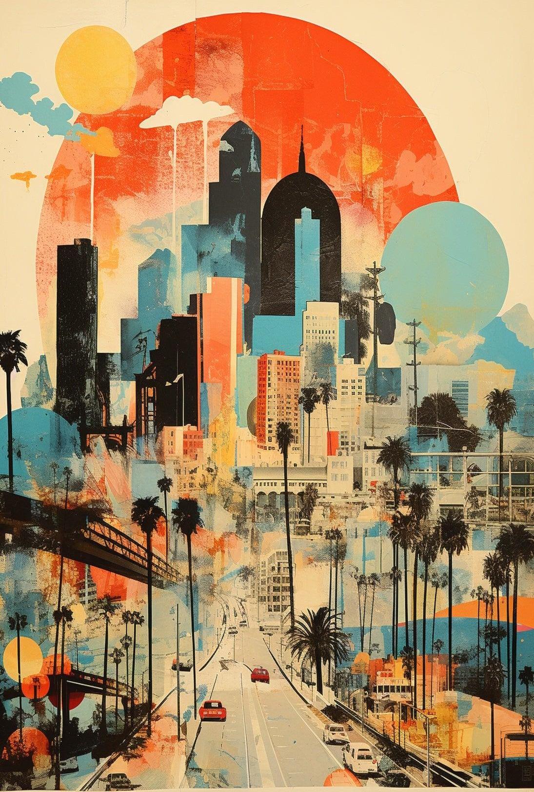 Vibrant Urban Cityscape with Nostalgic Vibes Artistic Poster