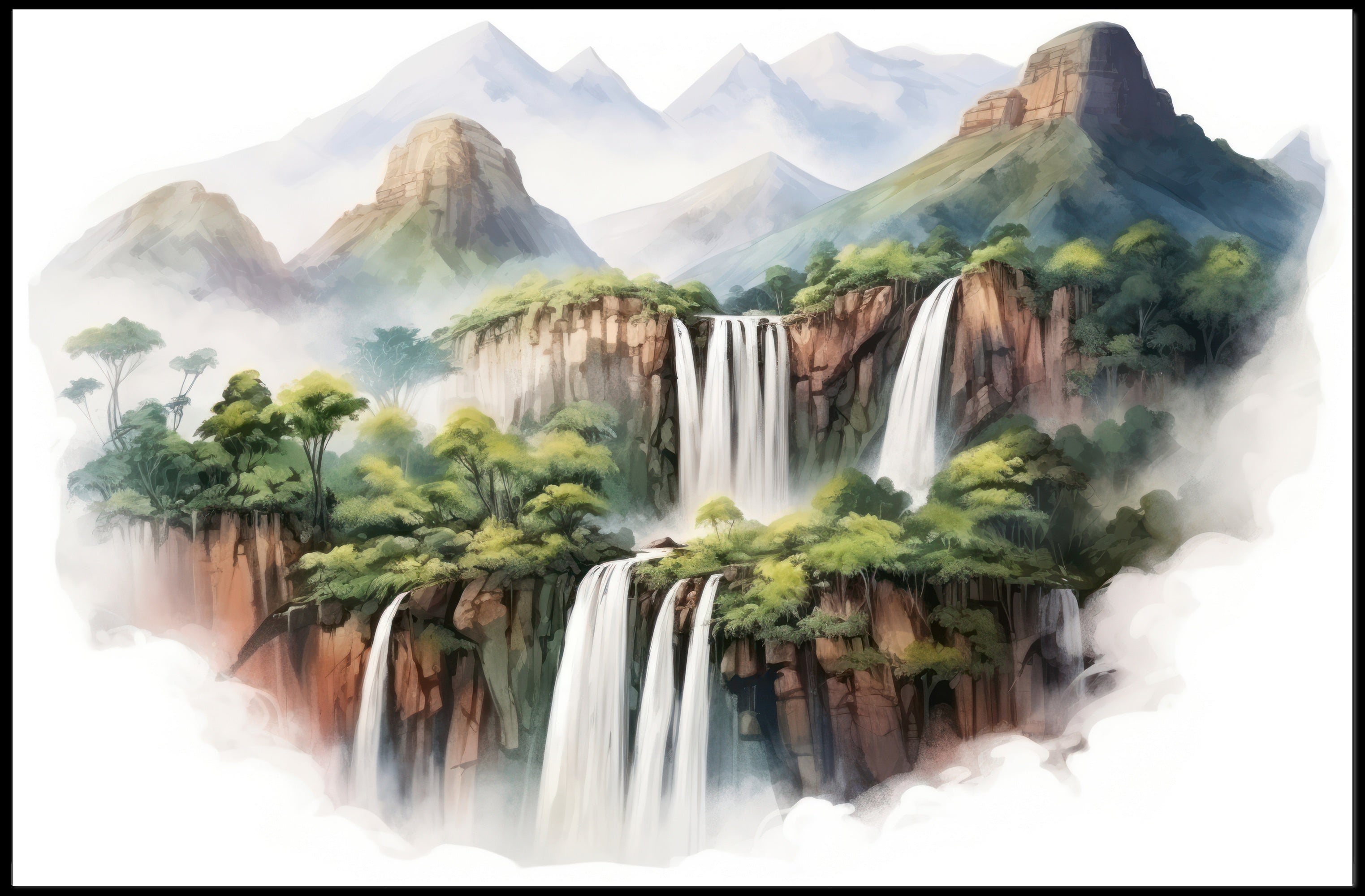 Majestic Waterfalls and Mountains Poster