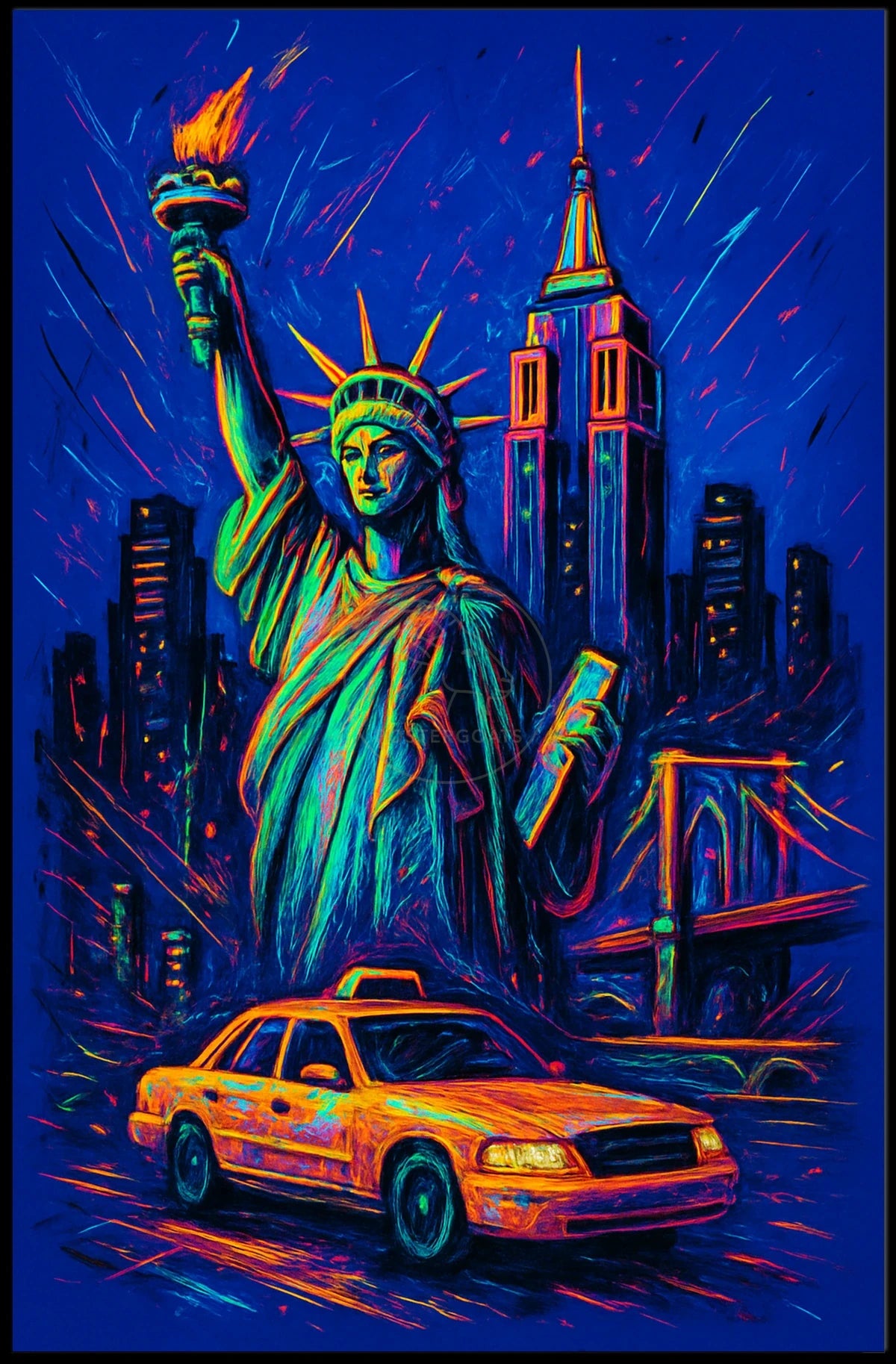 Vibrant New York Cityscape Art with Neon Aesthetic Urban Poster