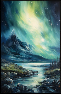 Northern Lights Over Majestic Mountains Poster