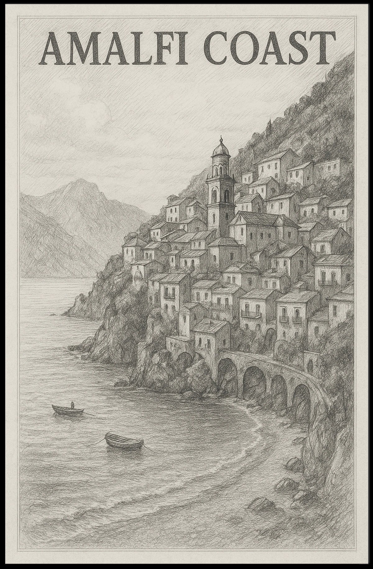 Amalfi Coast Poster Wall Art for Coastal Decor and Travel