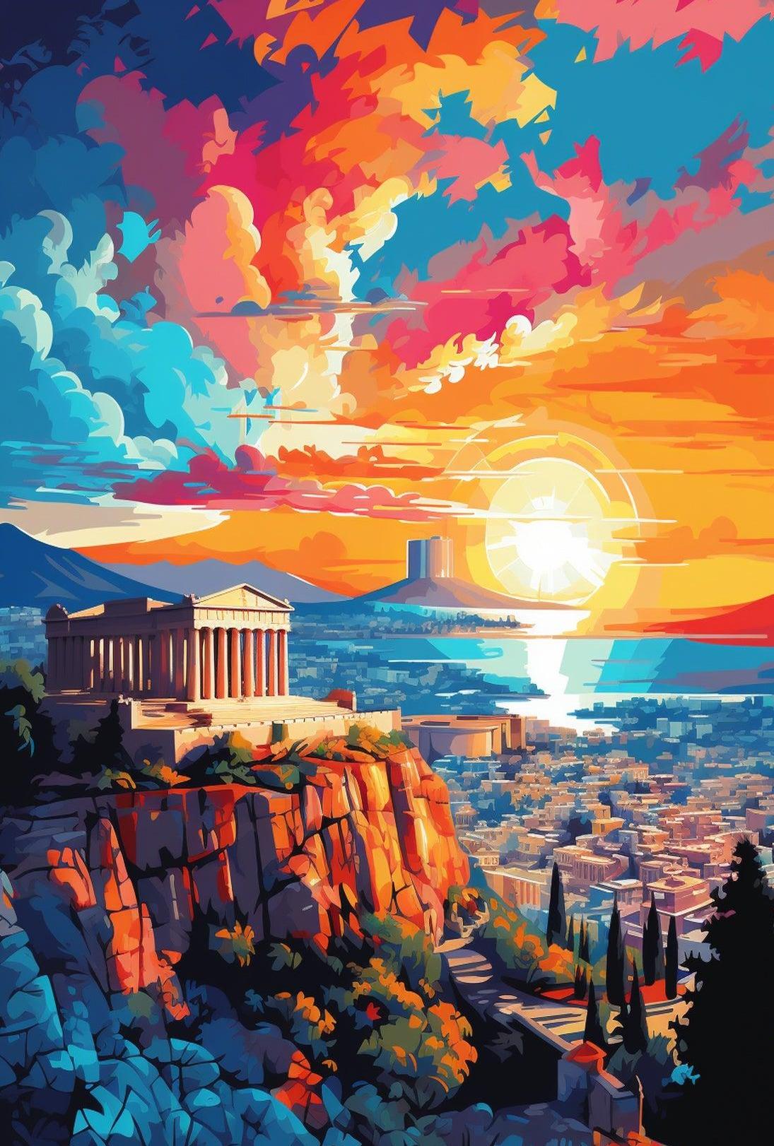 Ancient Greek Temple at Sunset Cultural or Heritage Poster
