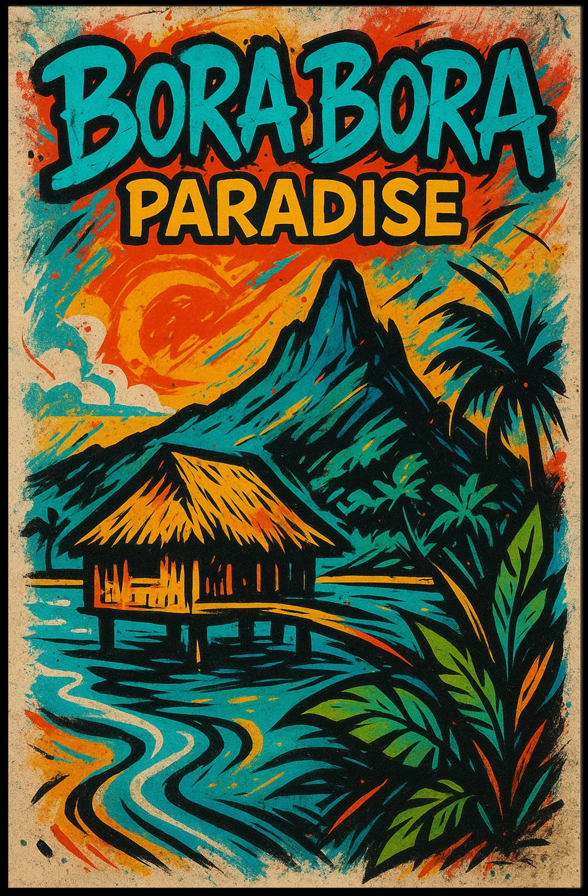 Tropical Bora Bora Vintage Travel Poster PosterGoat