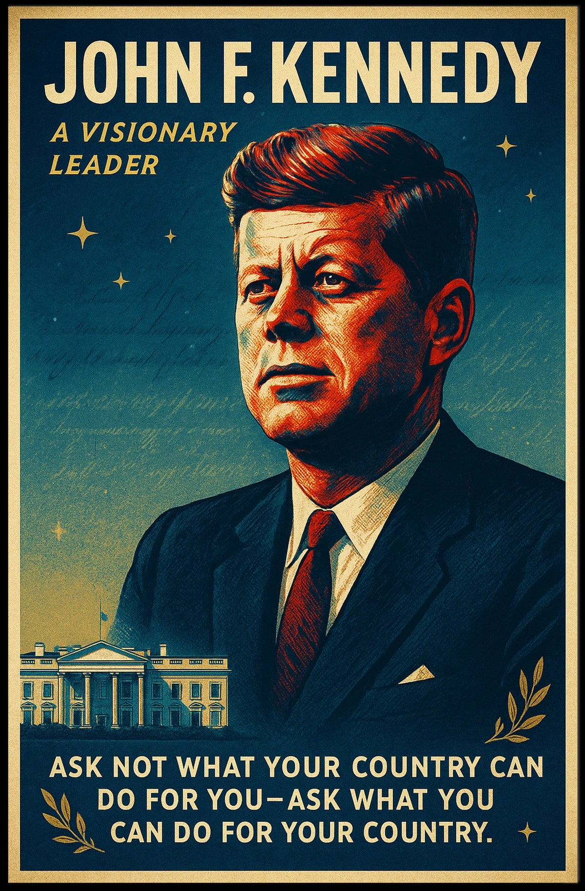 JFK Patriotic Retro Poster with Inspirational Quote