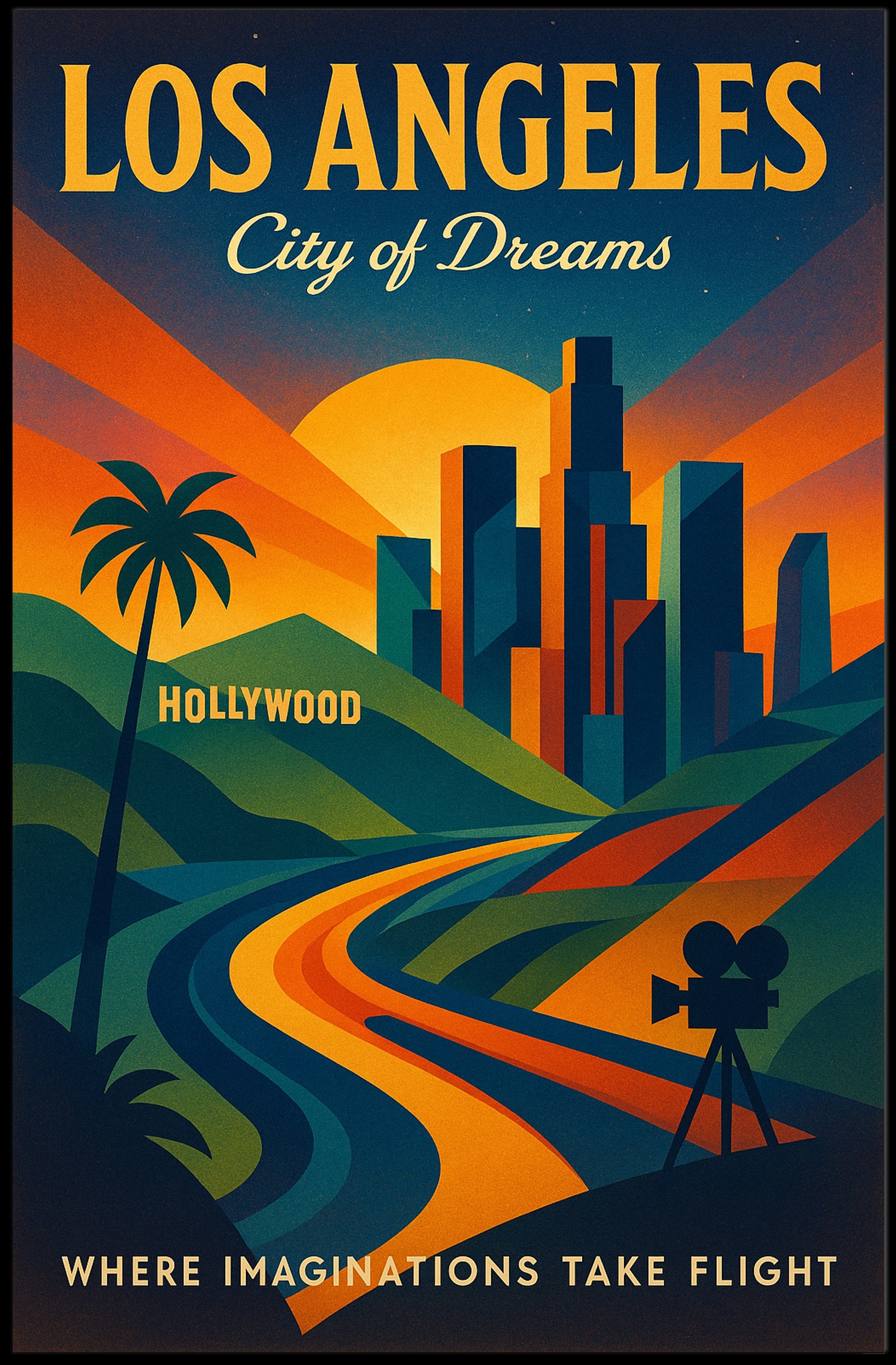 Los Angeles Vintage Travel Adventure Poster Urban or Cityscape Poster