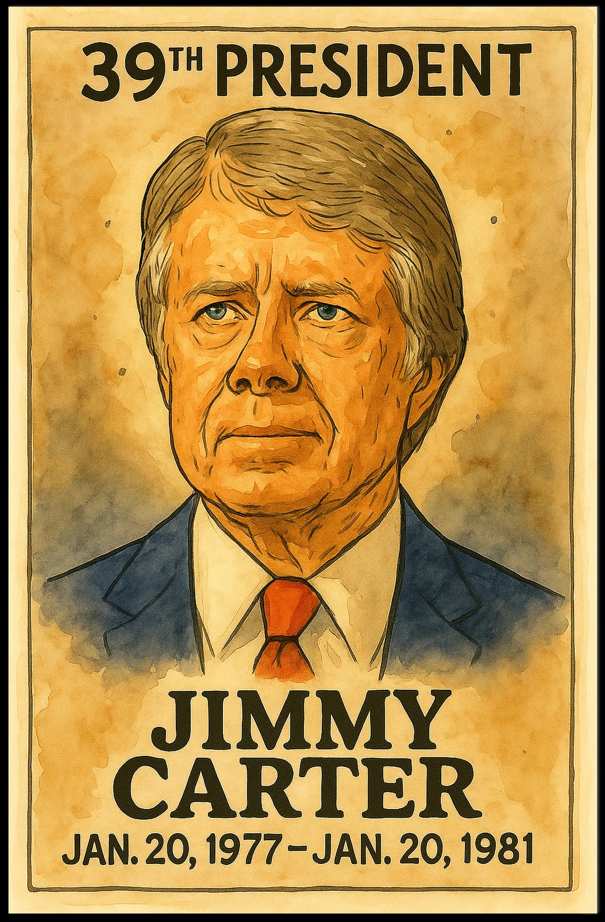 Jimmy Carter 39th President of the United States Exaggerated Cartoon Sketch Poster