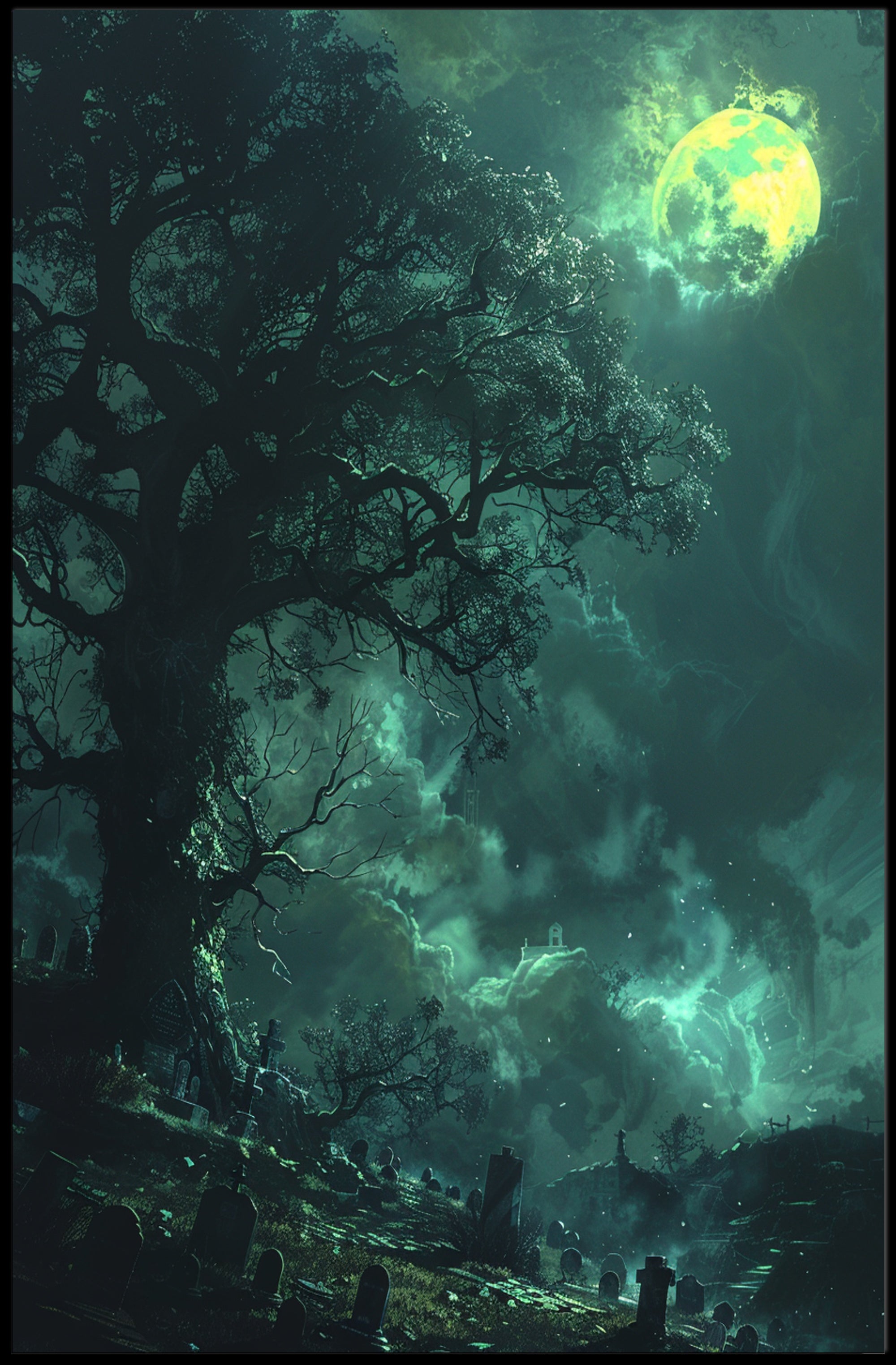 Haunting Gothic Tree Scene, Darkly Surreal Atmosphere, Artistic Poster PosterGoat