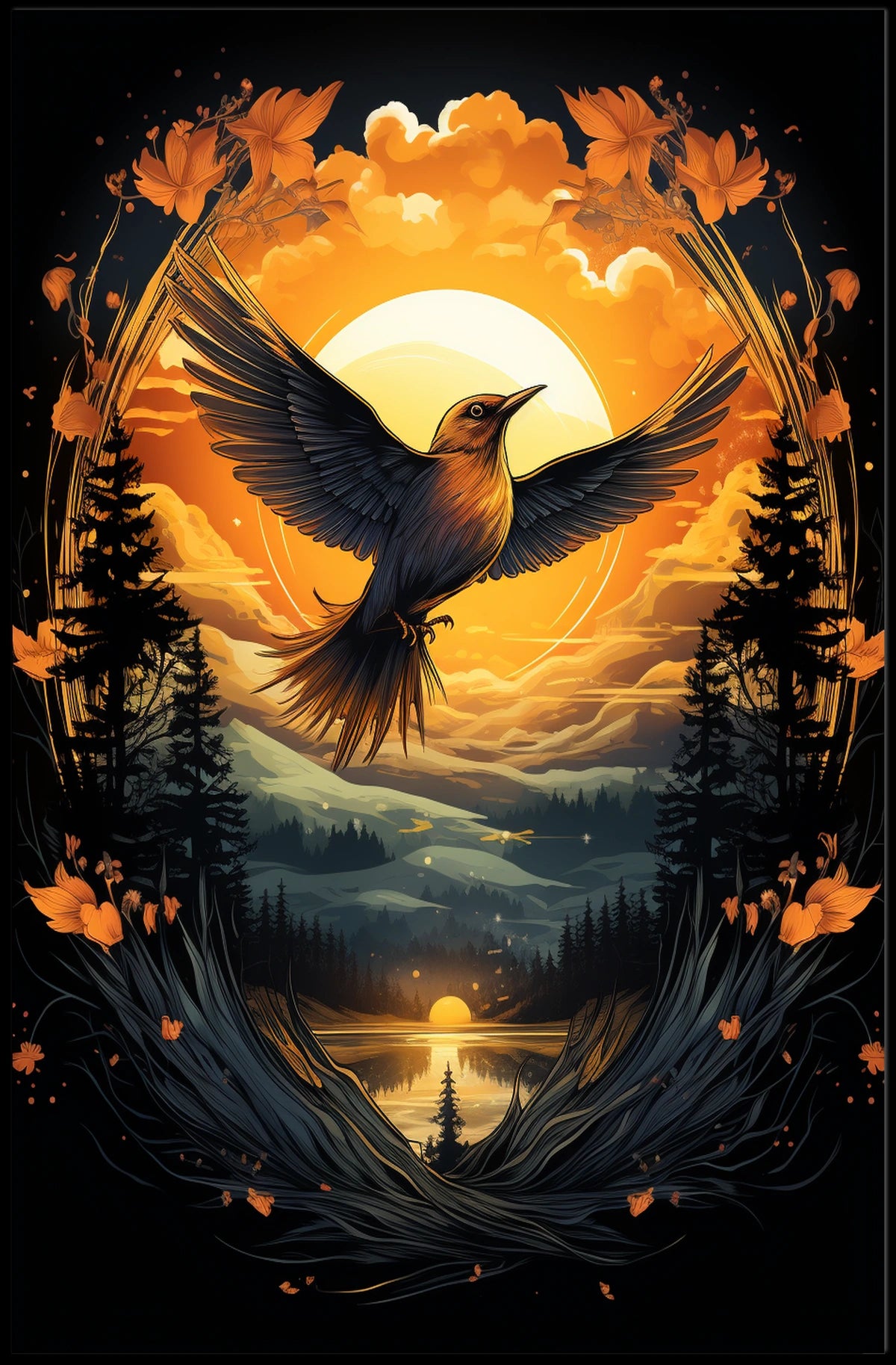 Flight At Sunset Poster