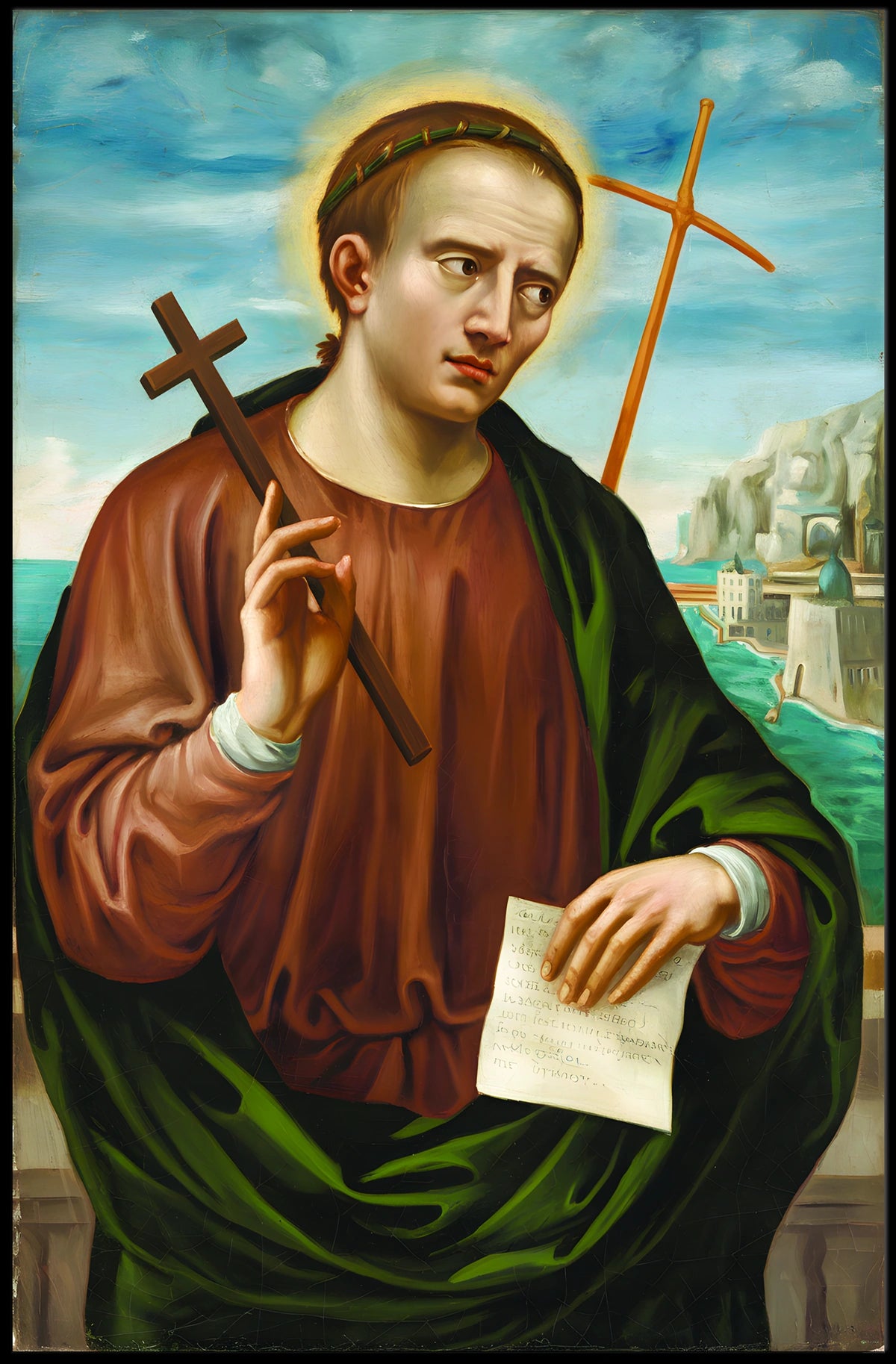 Saintly Portrait with Cross Poster