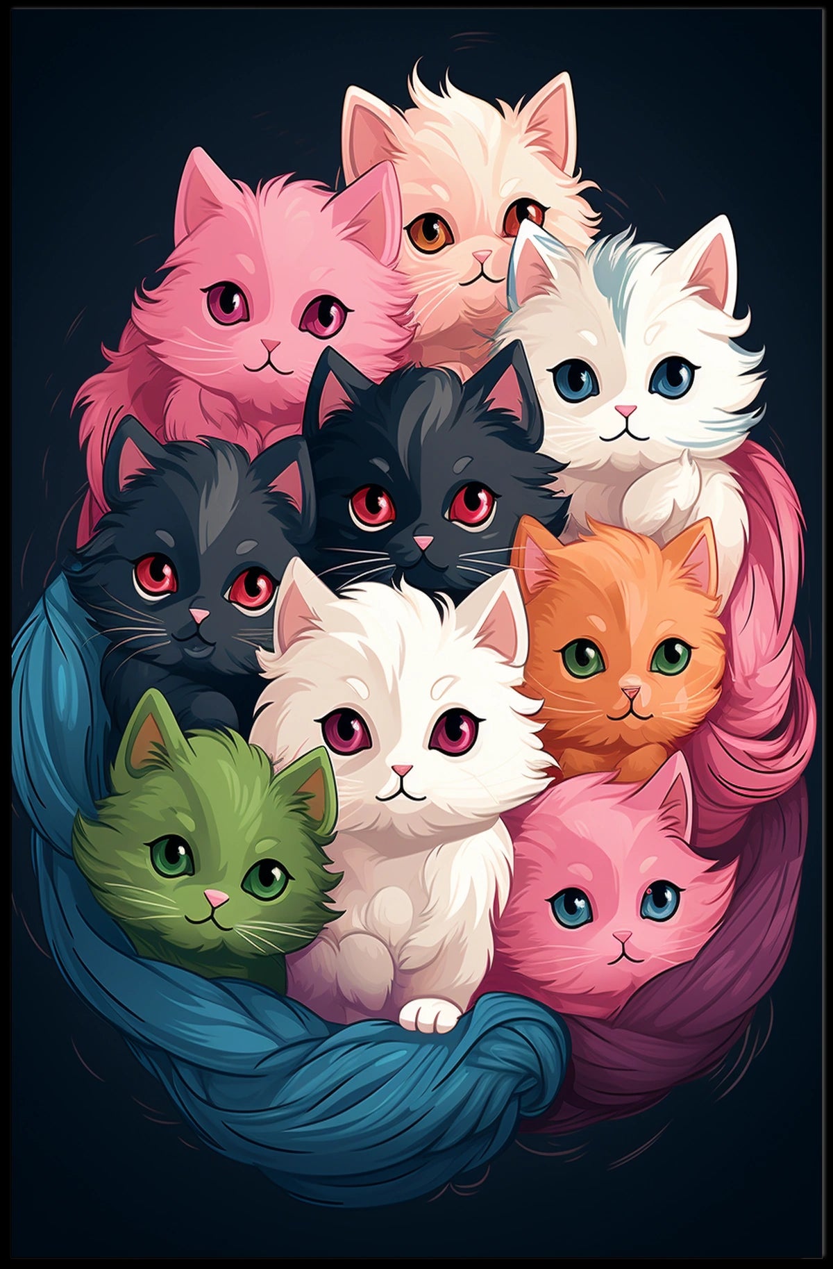 Colorful Kittens In A Cozy Nest Poster