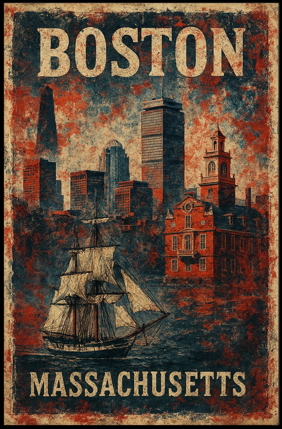 Boston Historic Journey Vintage Poster