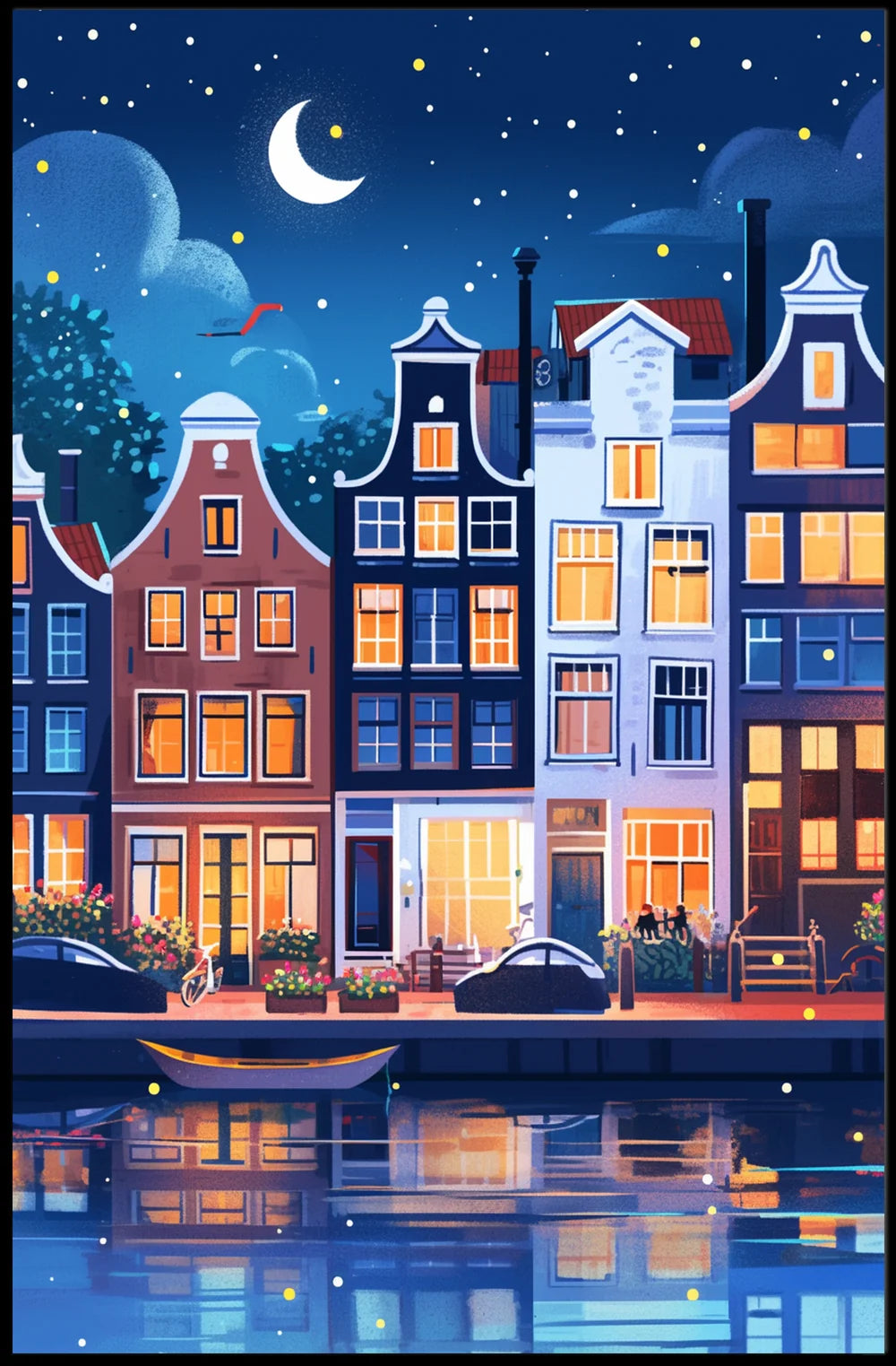 Enchanting European Nightscape: Whimsical Canal Poster