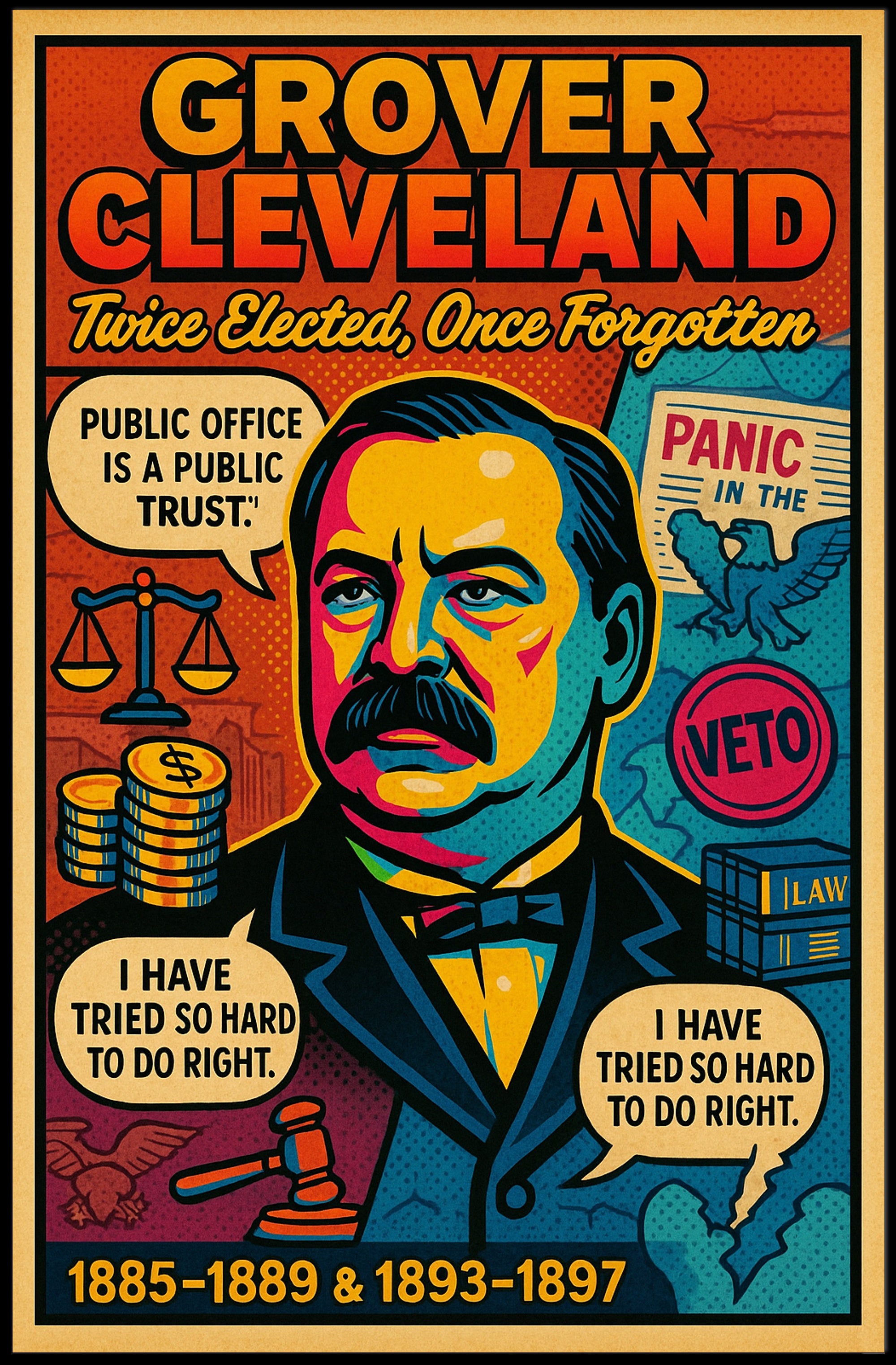 Grover Cleveland Twice Elected, Once Forgotten Poster PosterGoat