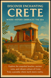 Crete Ancient Ruins Vintage Illustration Travel Poster