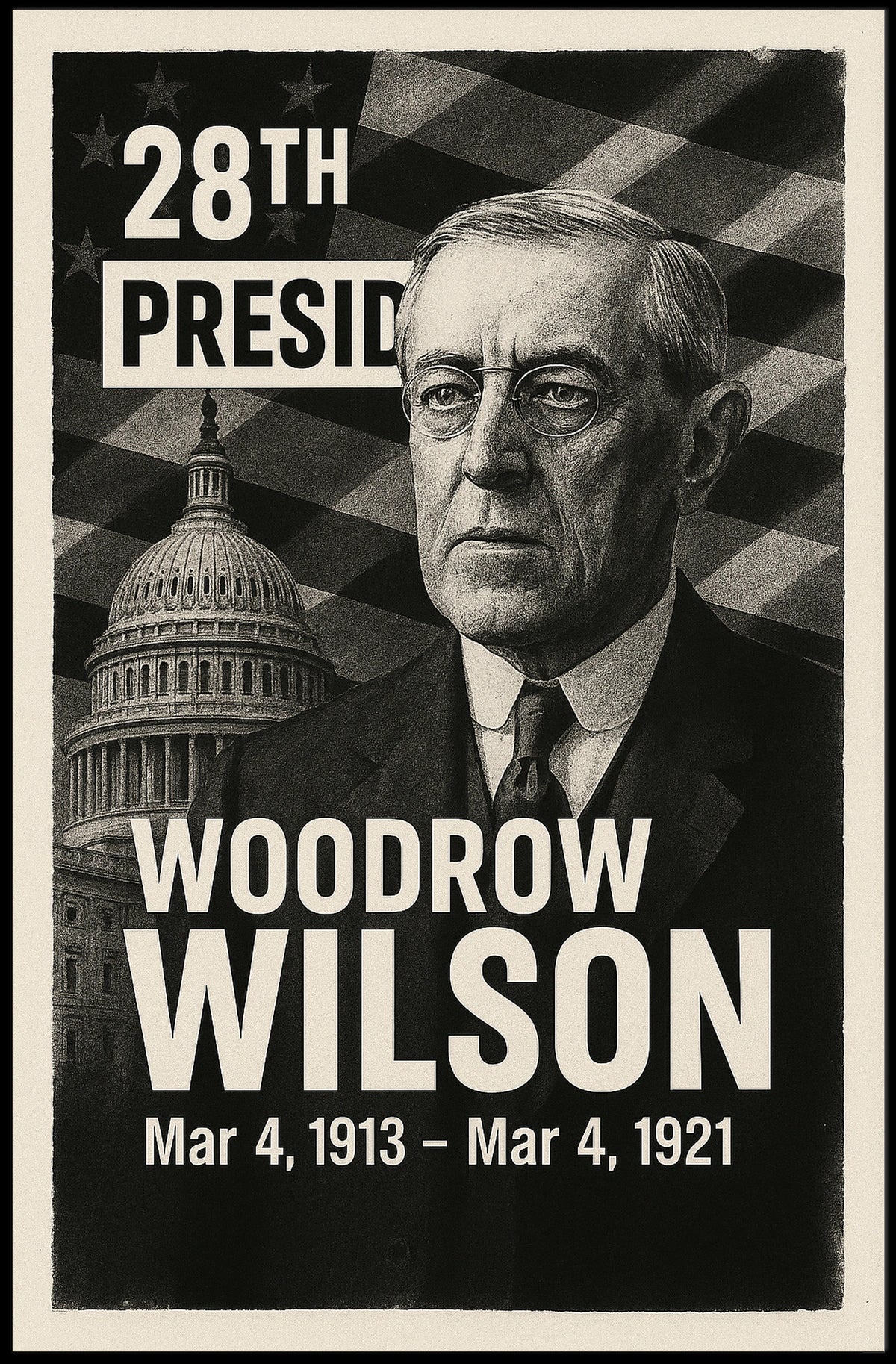 Woodrow Wilson 28th President of the United States Digital Montaje Poster