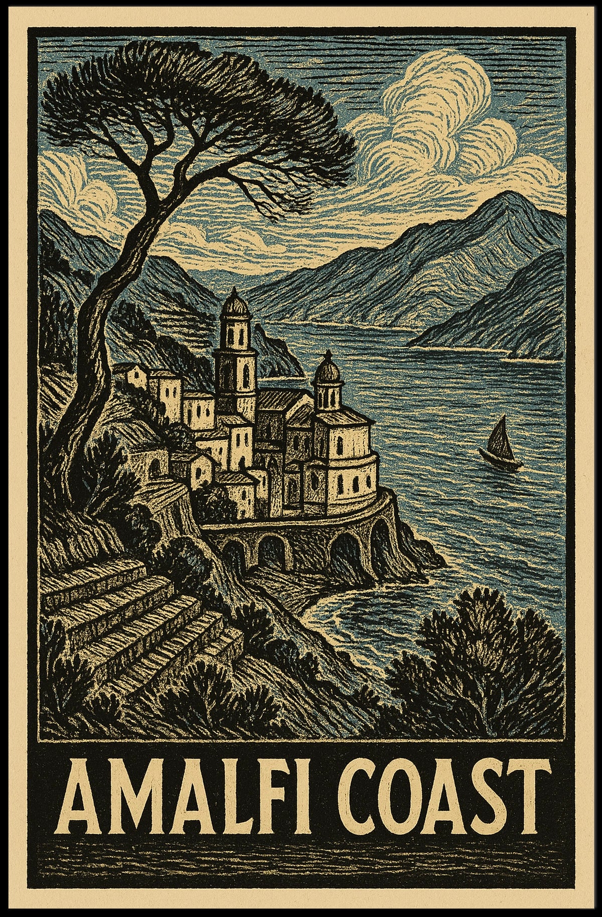 Amalfi Coast Poster Wall Art 18x24 Scenic Seaside Print
