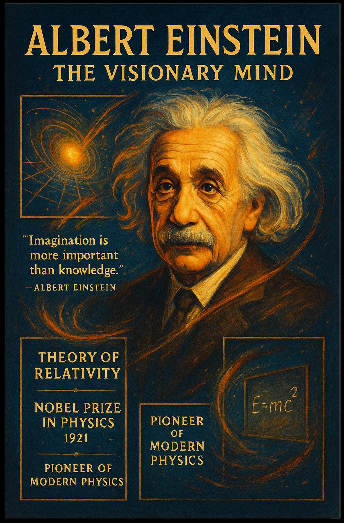 Albert Einstein Visionary Mind Vintage Art Poster