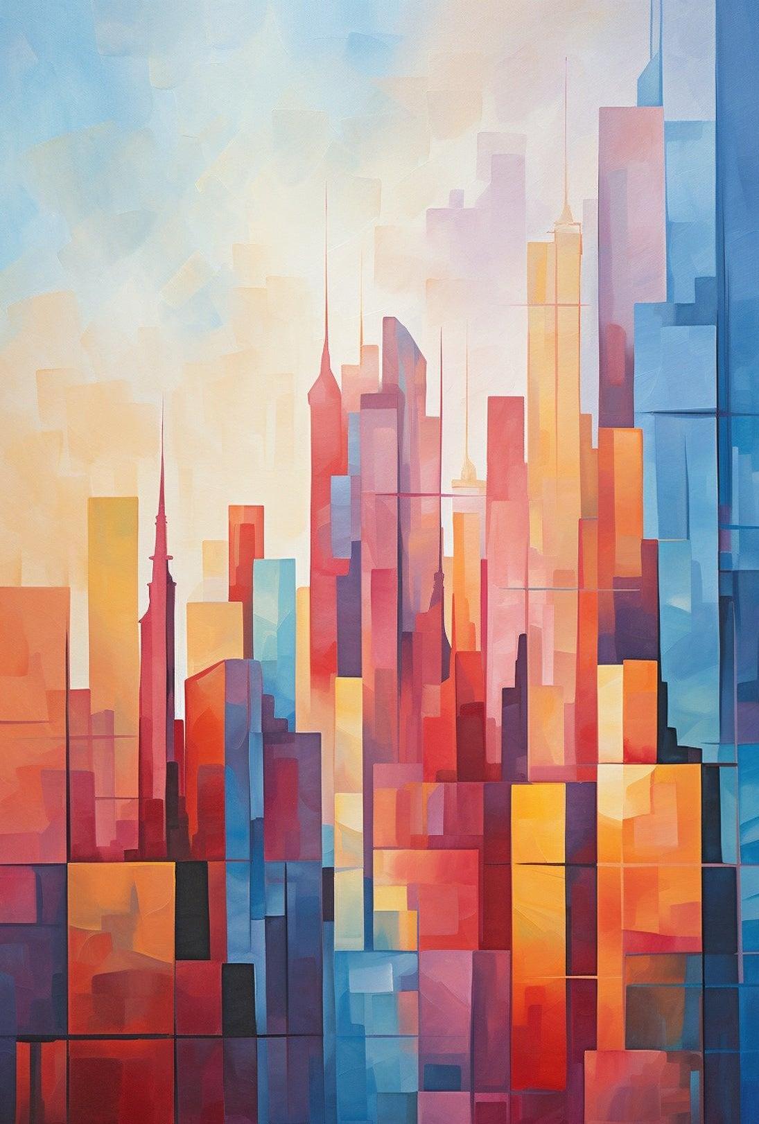 Vibrant Urban Cityscape Geometric Abstract Artistic Poster