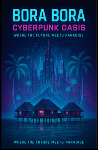 Bora Bora Cyberpunk Oasis: Futuristic Sci-Fi Poster PosterGoat