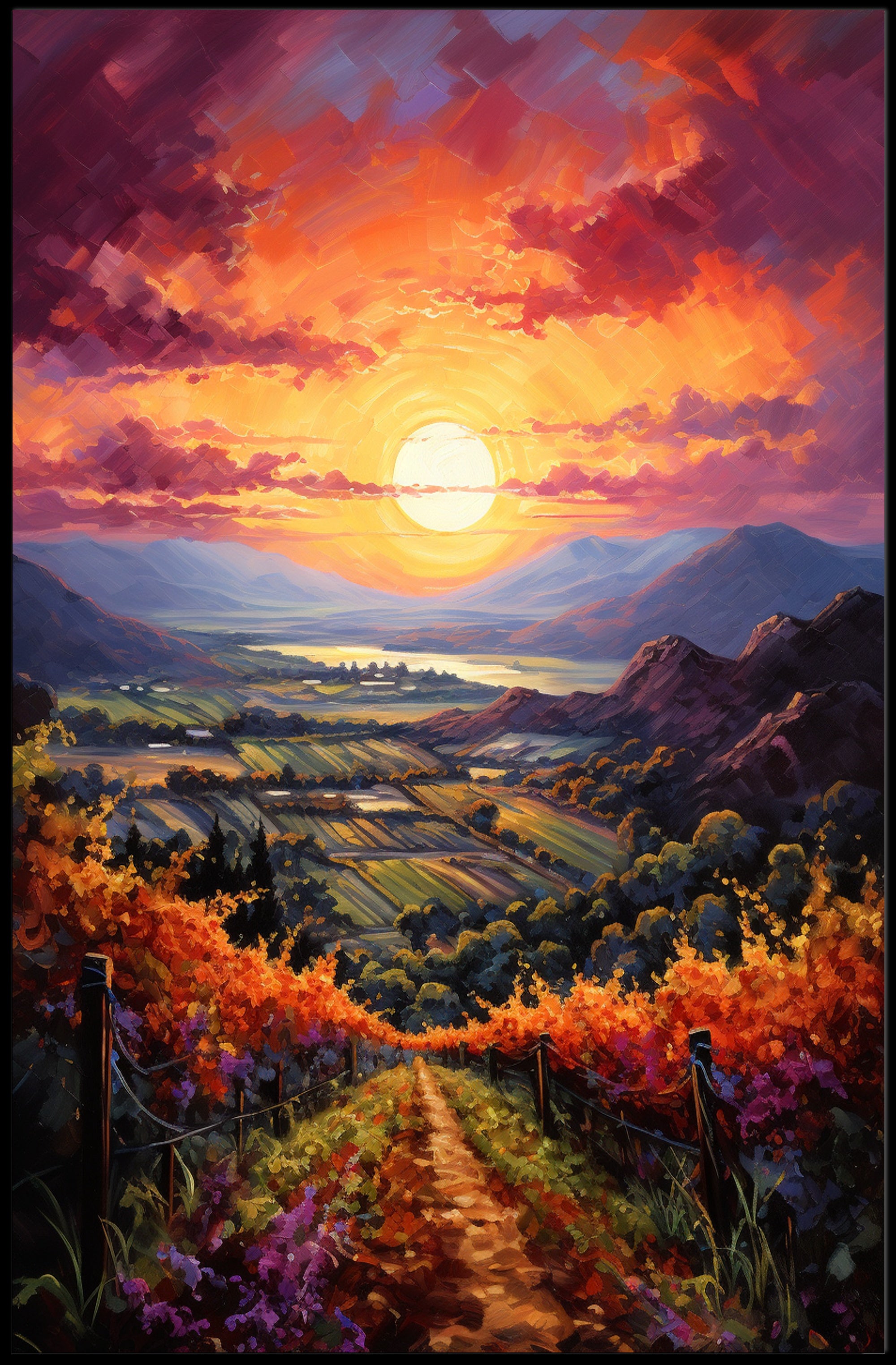 Sunset Over The Vineyard Poster