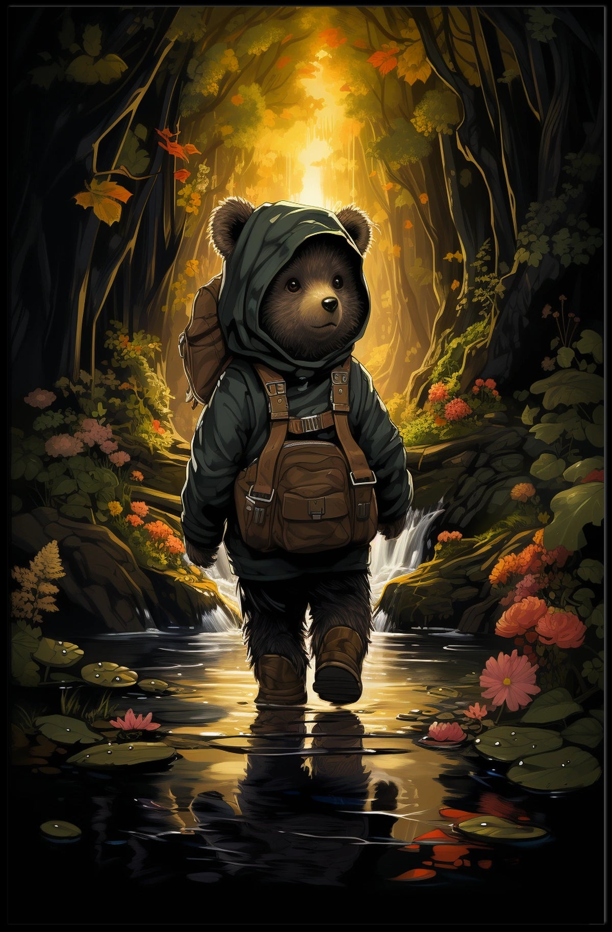 Charming Bear Cub Adventure in a Whimsical Forest Poster