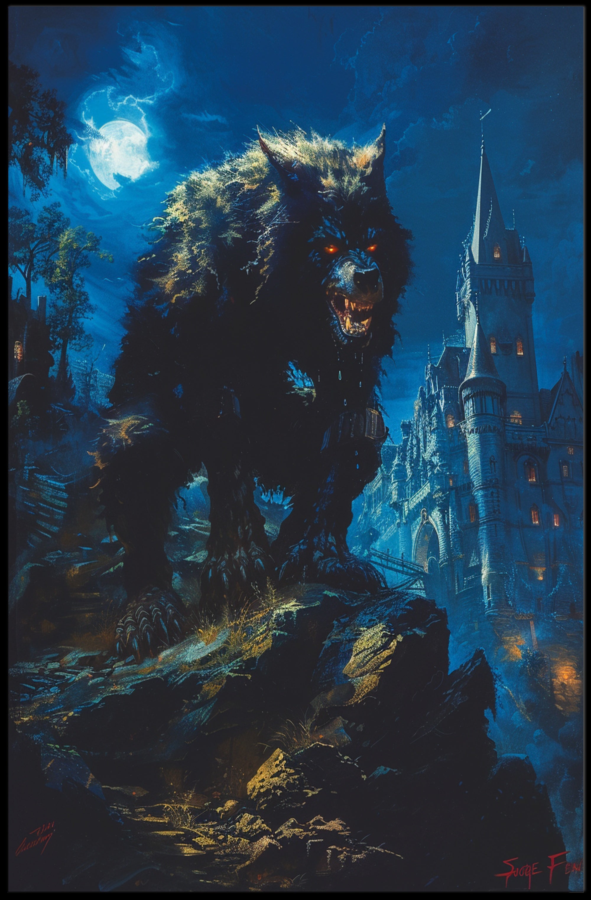 Moonlit Beast Wall Art Print Poster for Home Decor PosterGoat