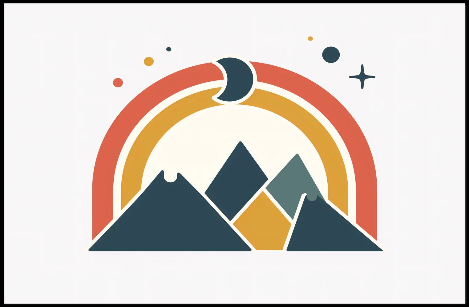 Mountain Landscape Minimalist Poster with Celestial Elements
