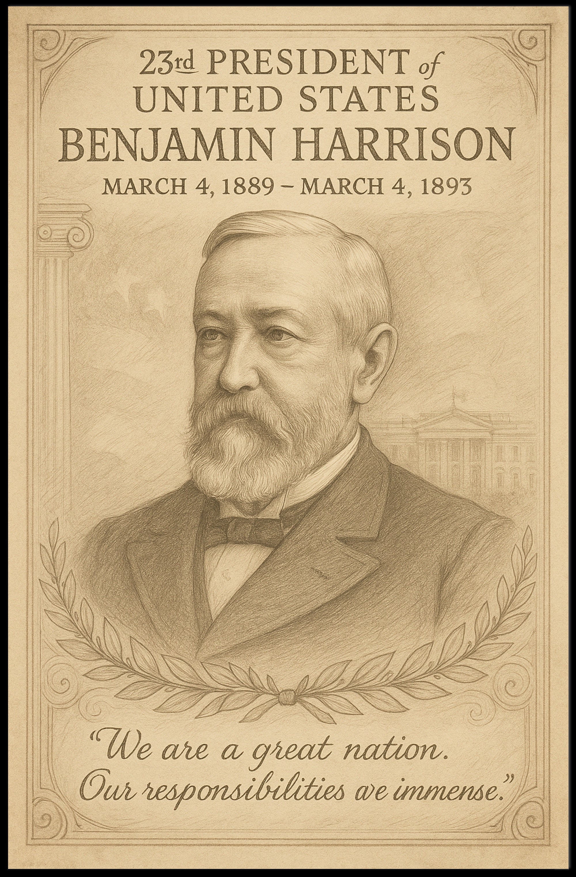 Benjamin Harrison 23rd President Sketch Poster Art Print Decor PosterGoat