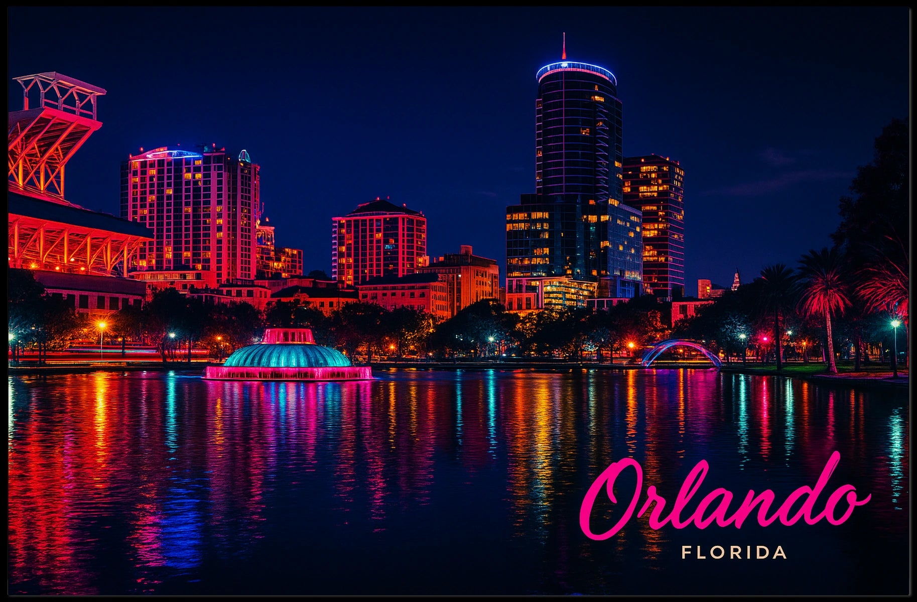 Orlando, Florida Night Lights Poster