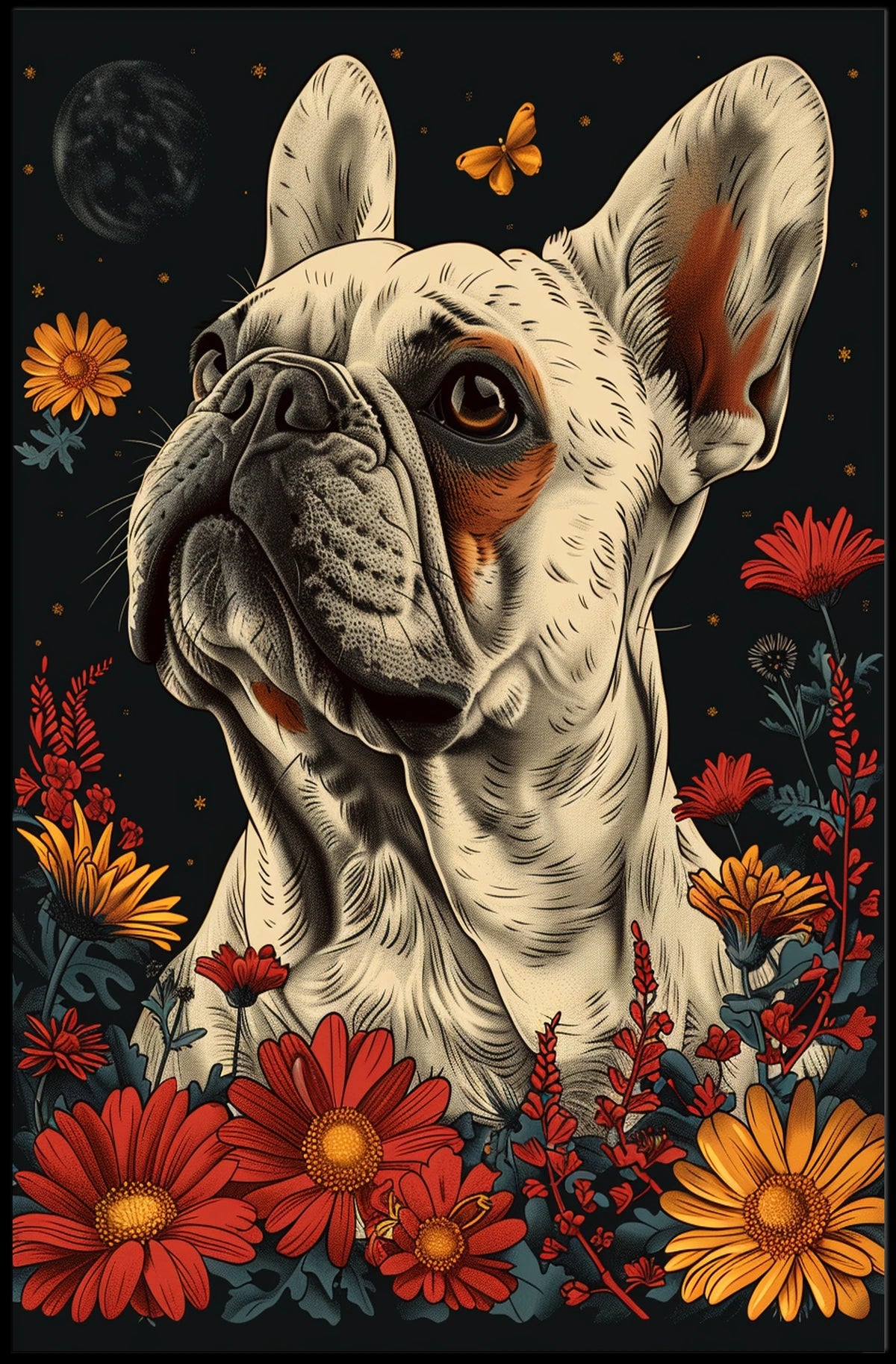 Floral Bulldog Fantasy Poster
